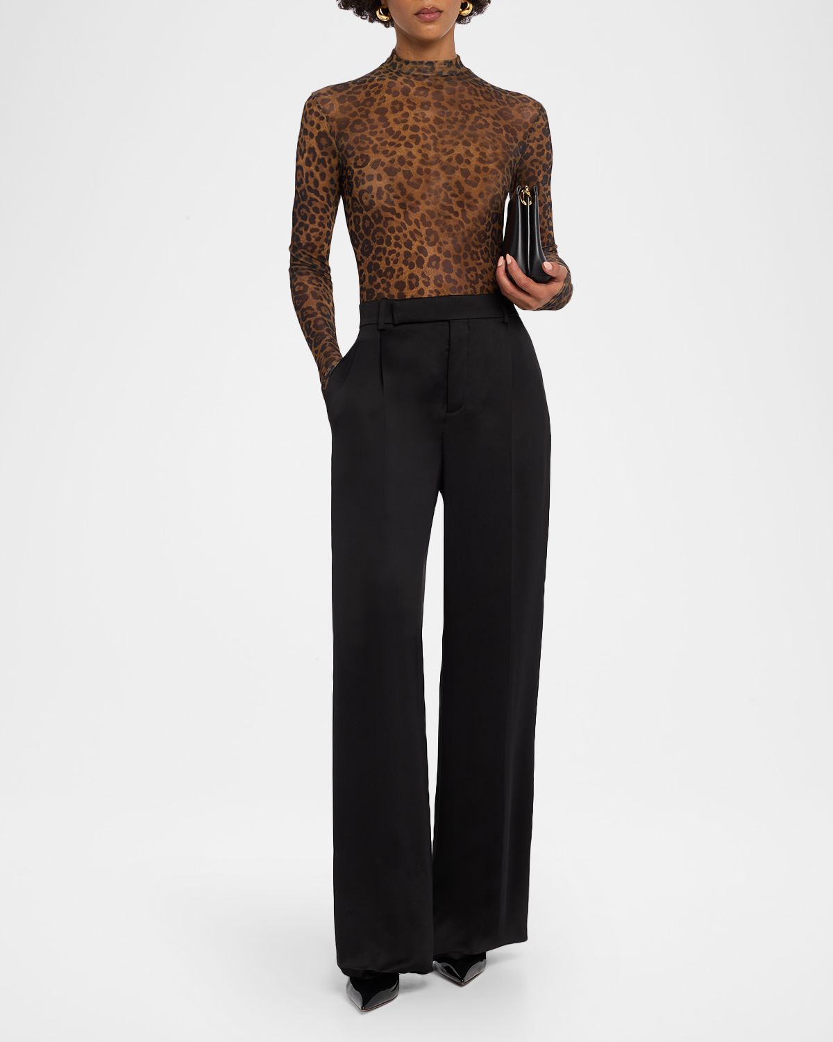 LAPOINTE Leopard-Print Mesh Bodysuit