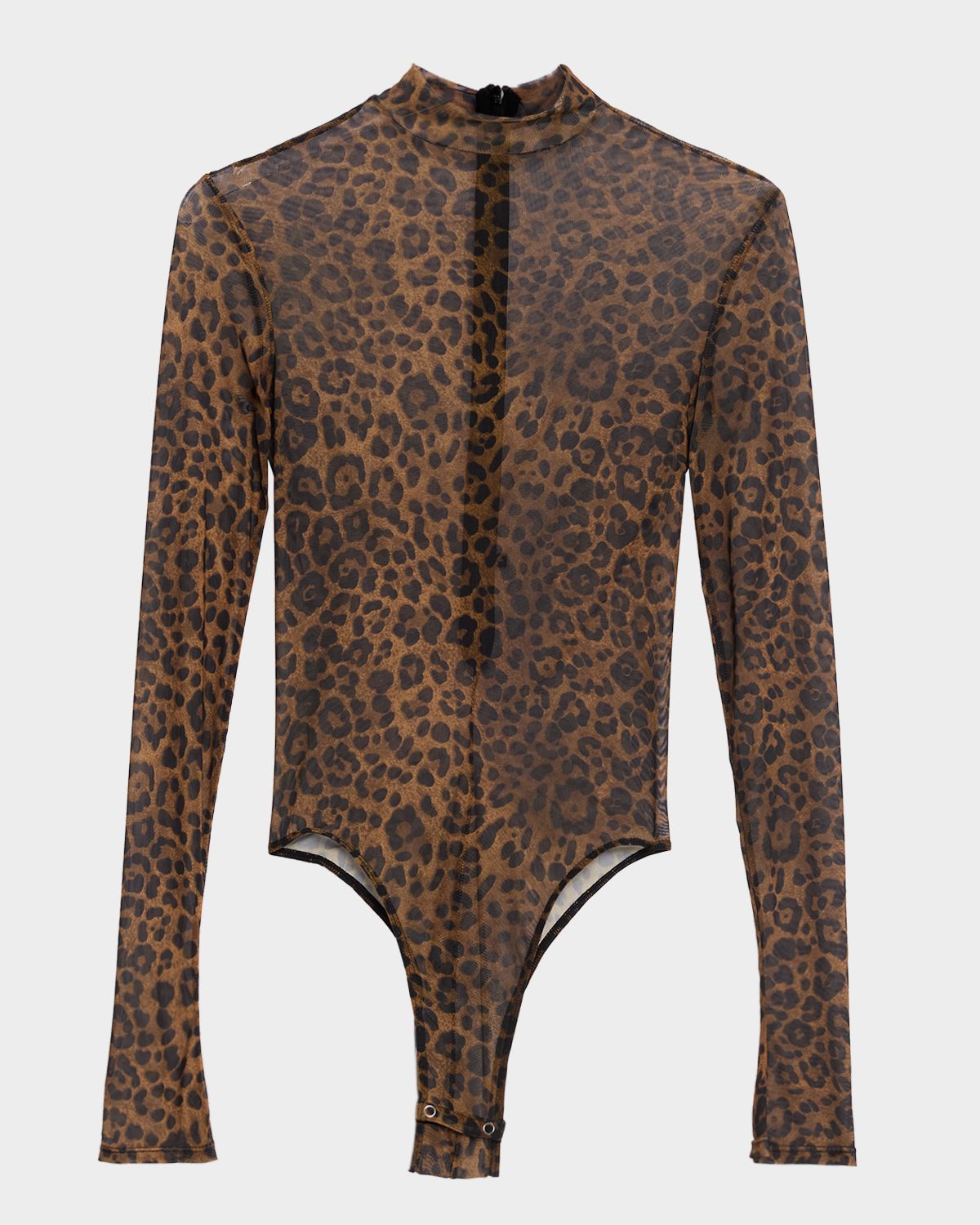 LAPOINTE Leopard-Print Mesh Bodysuit