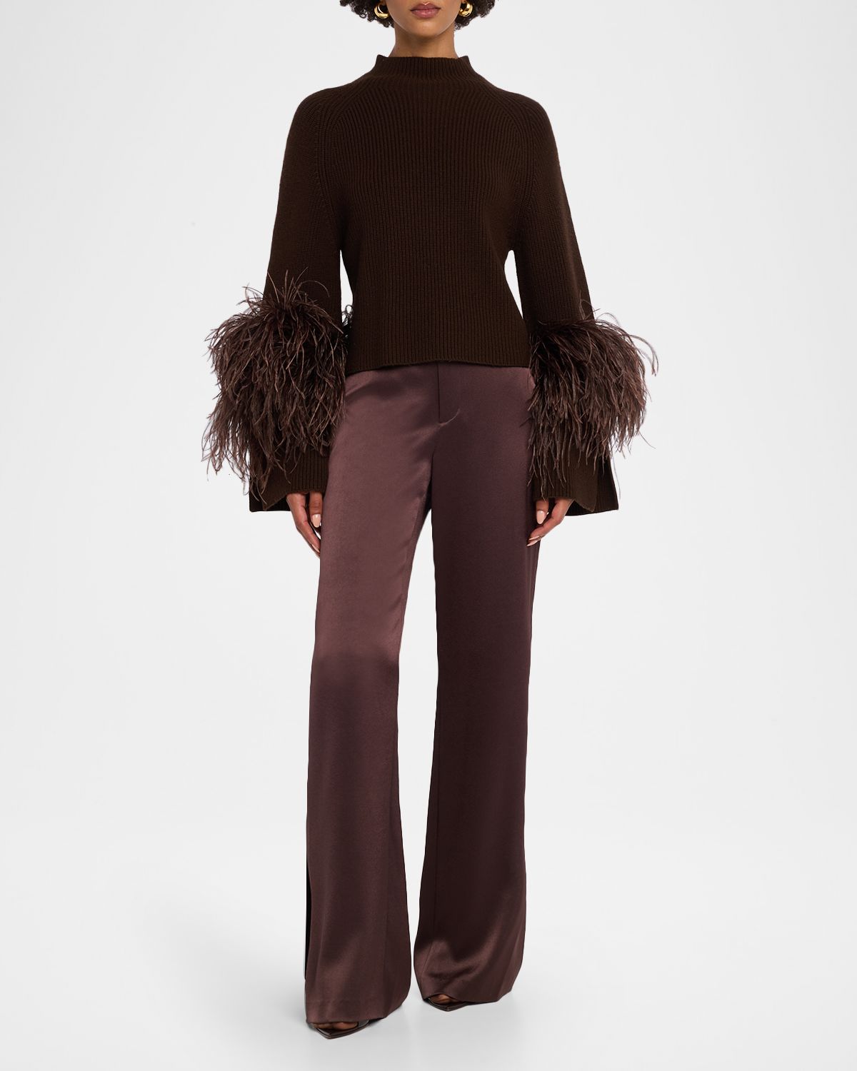 LAPOINTE Mock-Neck Feather Merino Wool Sweater