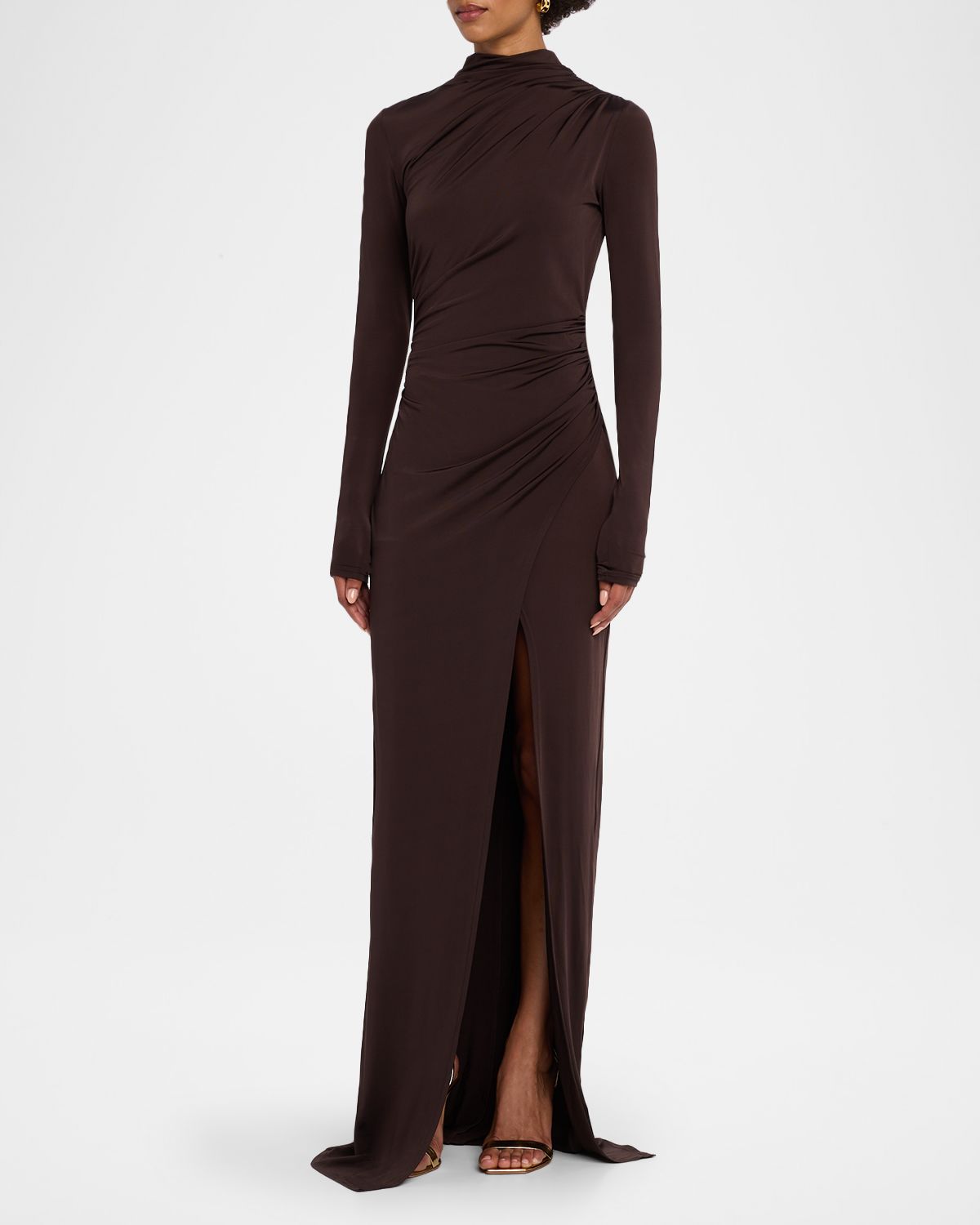 LAPOINTE Ruched Mock-Neck Jersey Column Gown