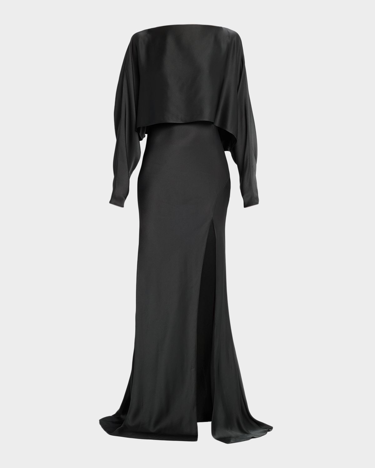 LAPOINTE Dolman-Sleeve Satin Cape Gown