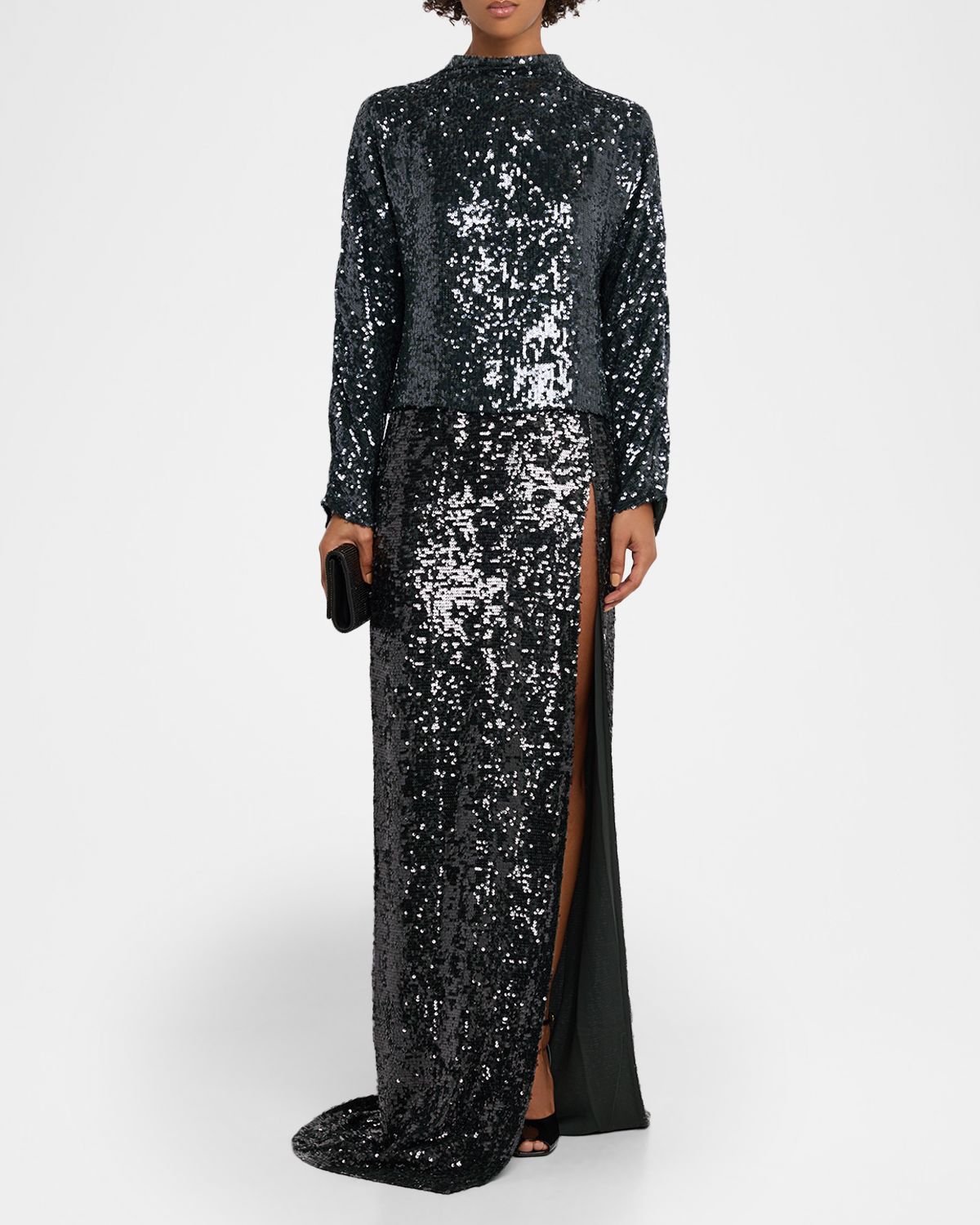 LAPOINTE Sequined Thigh-Slit Maxi Skirt