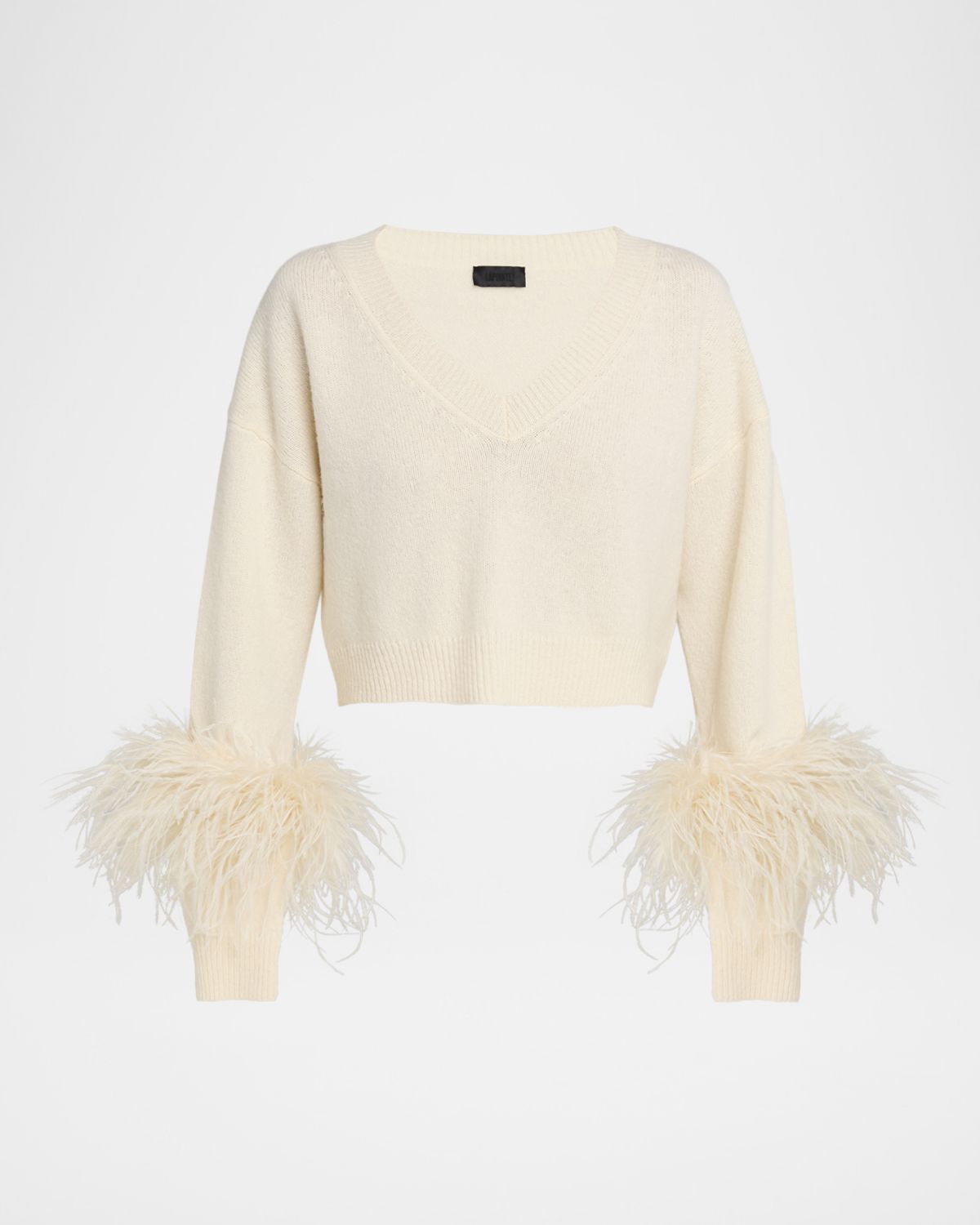 LAPOINTE Feather-Trim Cashmere Crop Sweater