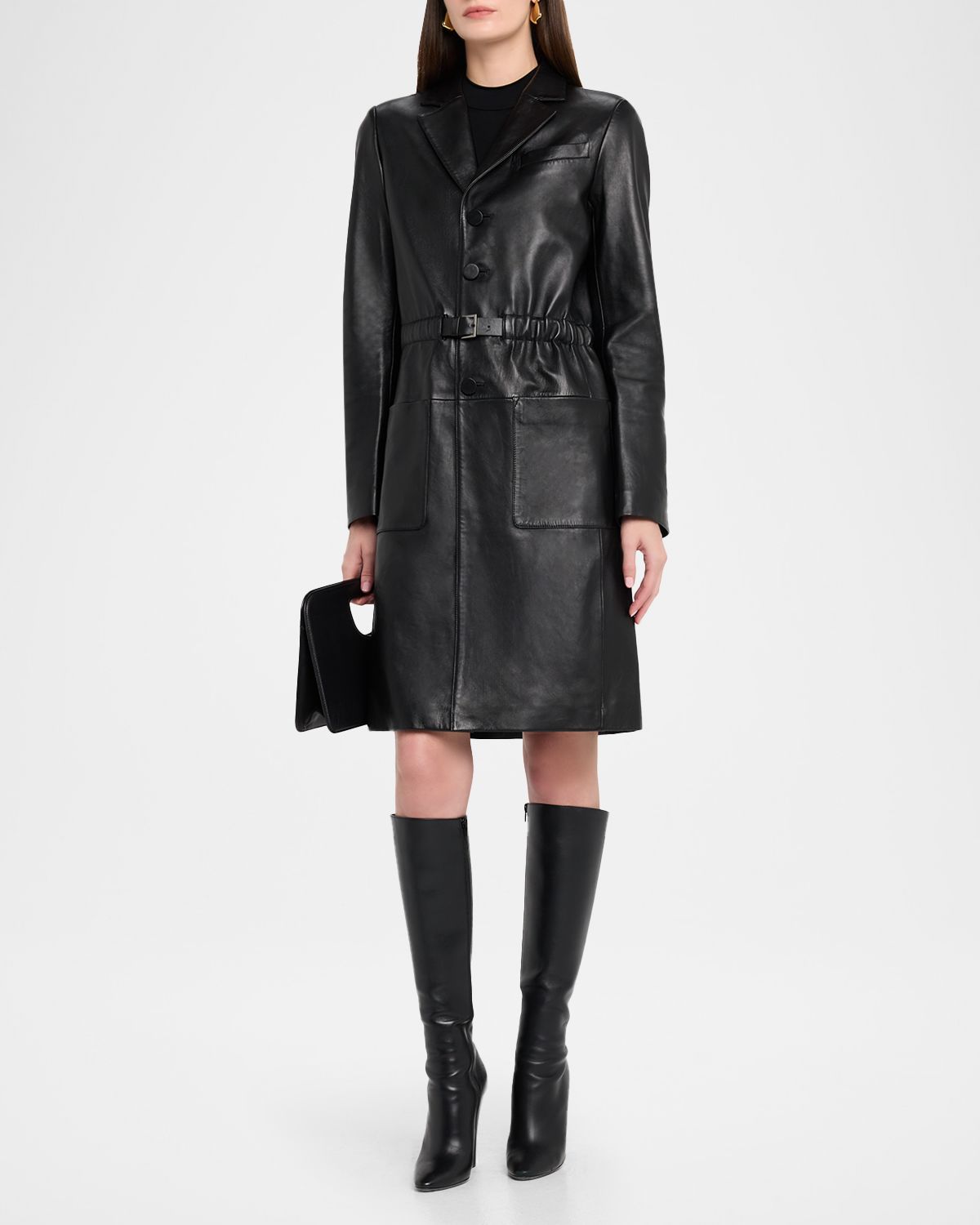 FRAME The Long Leather Belted Jacket