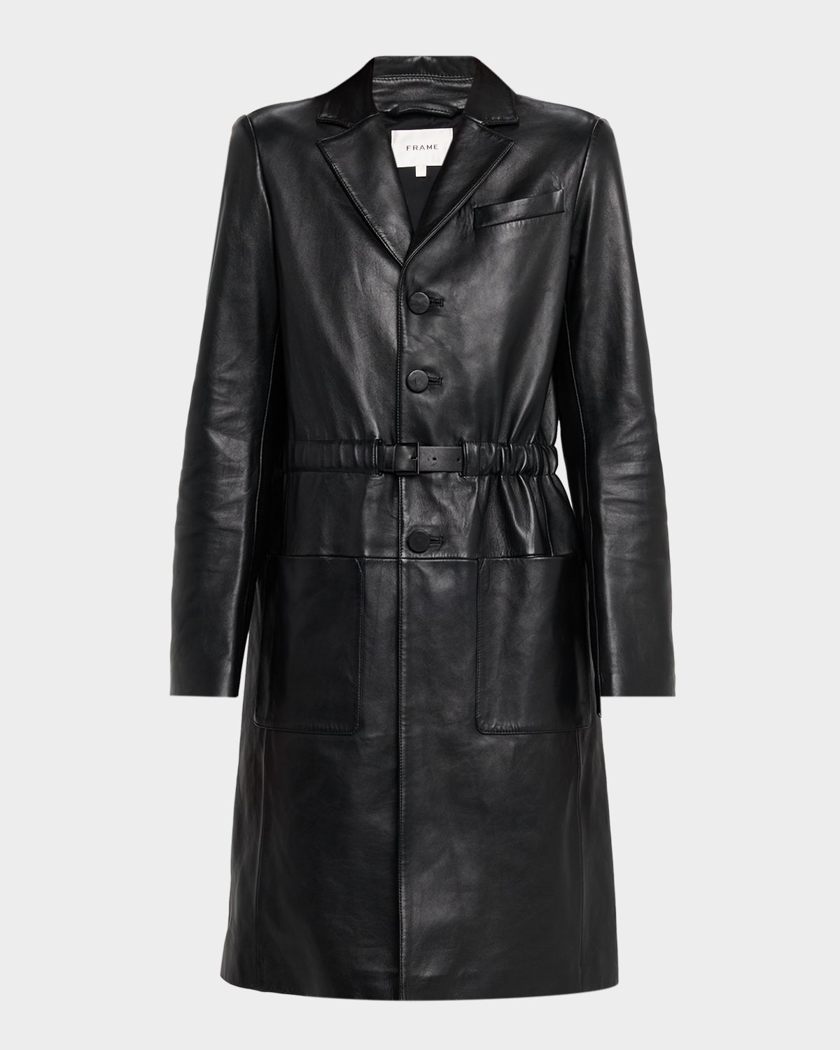 FRAME The Long Leather Belted Jacket