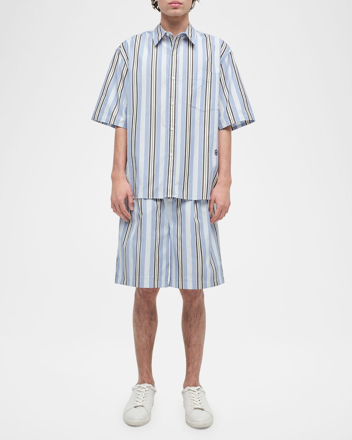 SIMKHAI Men 's Hugh Cotton Multi-Stripe Relaxed-Fit Shorts