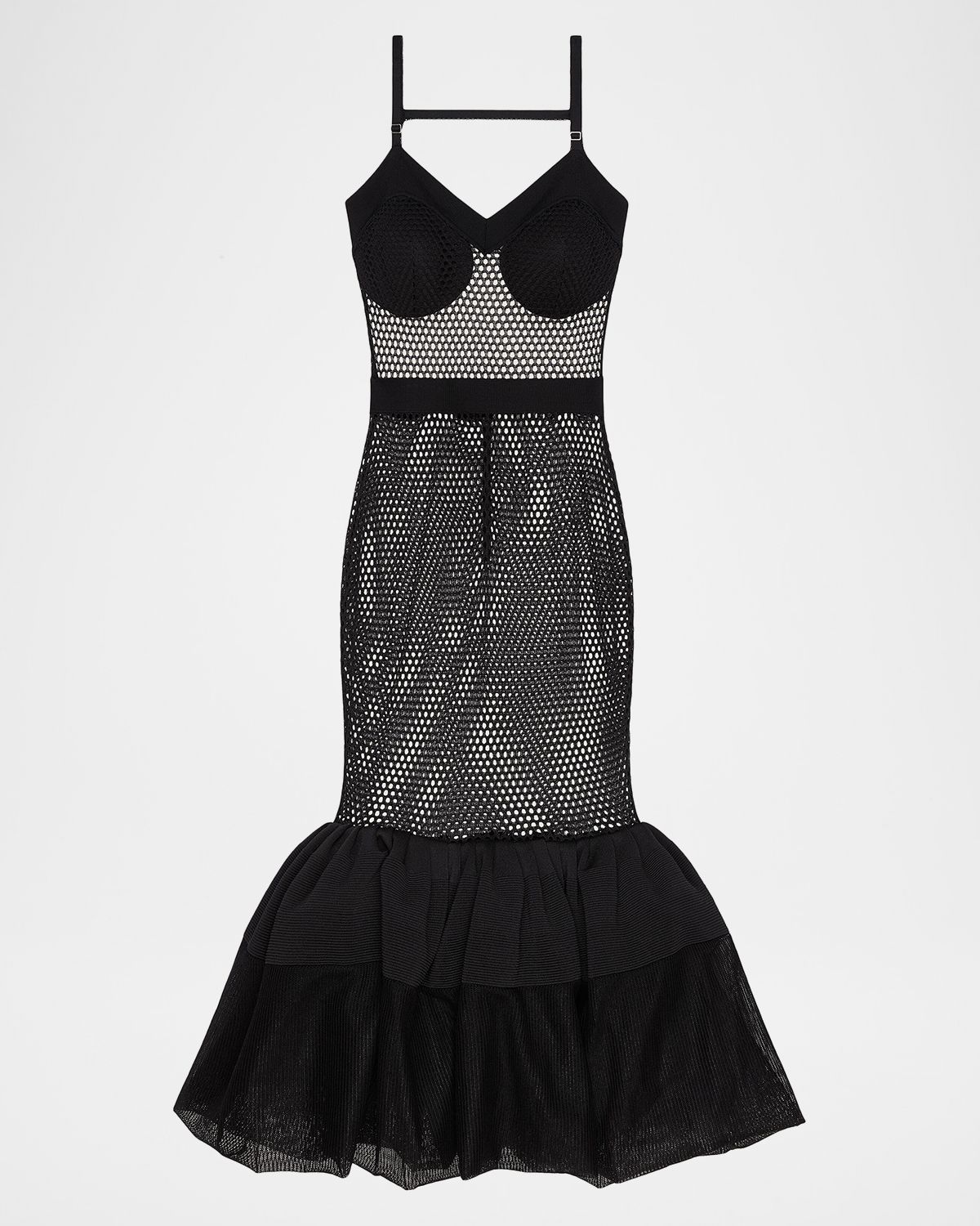 Givenchy Ruffled Mesh Backless Mermaid Midi Dress
