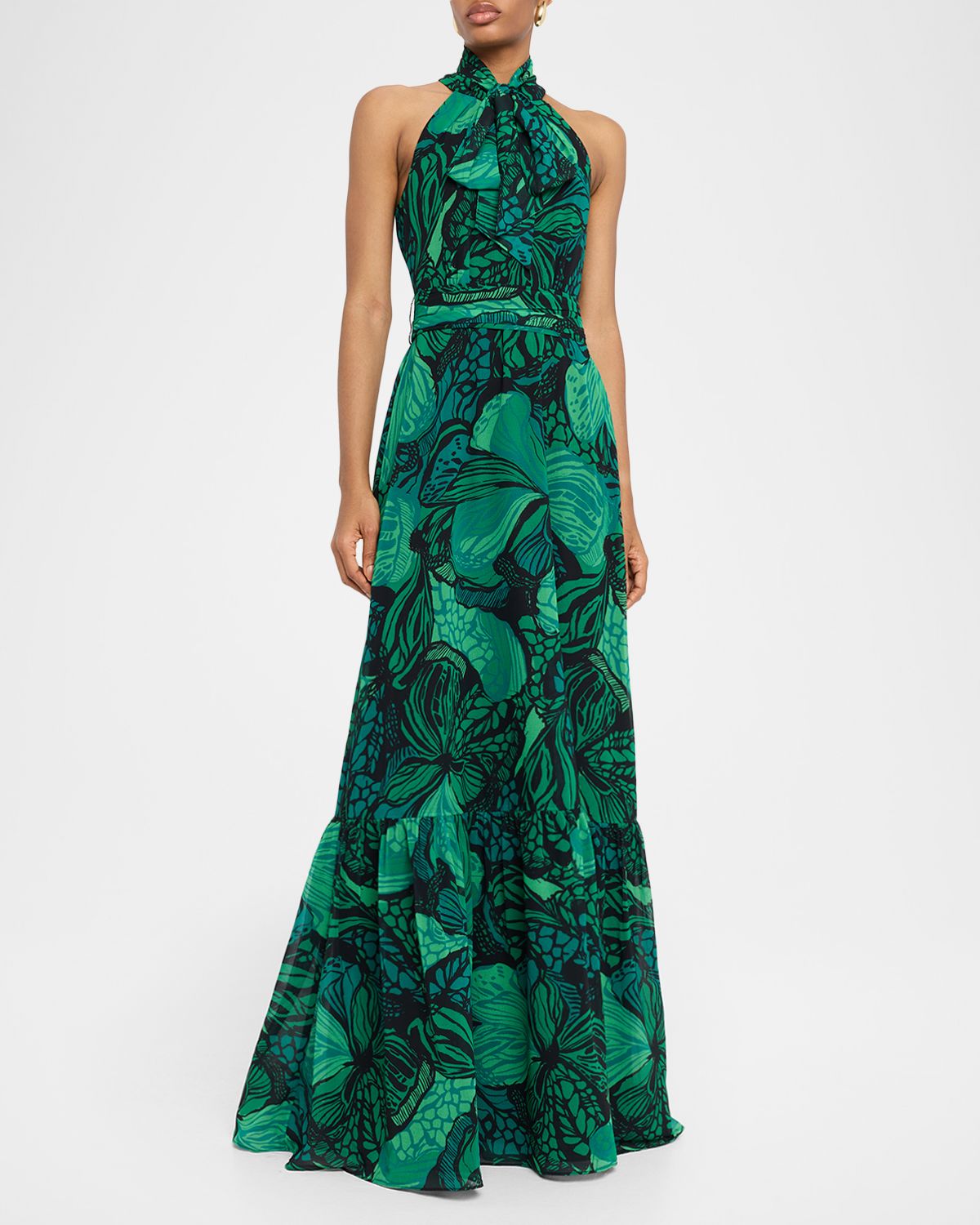 Rickie Freeman for Teri Jon Floral-Print Chiffon Halter Gown | Thumbnail 5