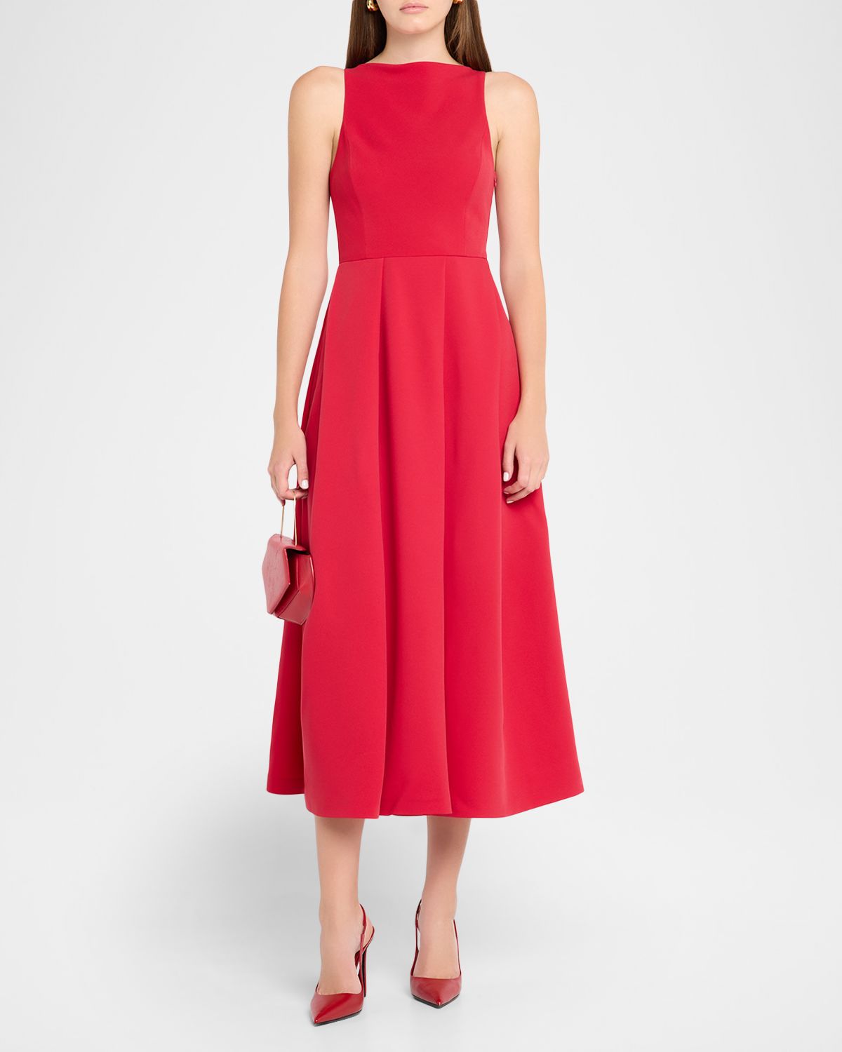 Emporio Armani Sleeveless Pleated Techno Cady Midi Dress