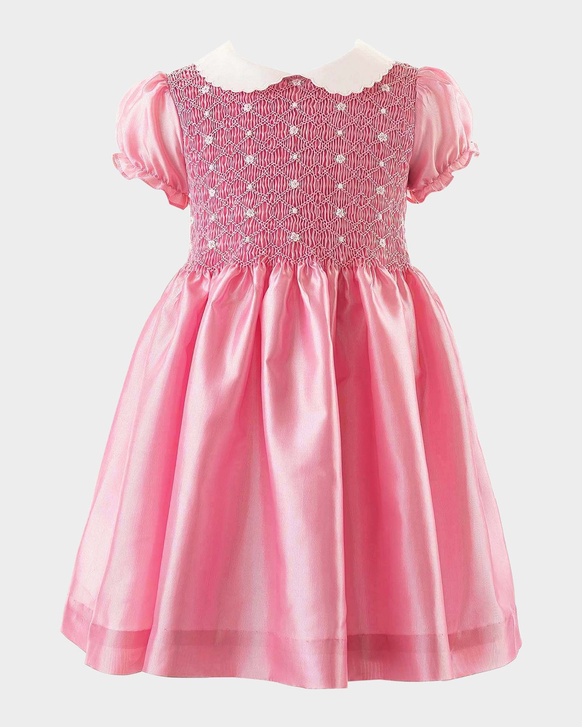 Rachel Riley Girl 's Smocked Taffeta Puff-Sleeve Dress, Size -10