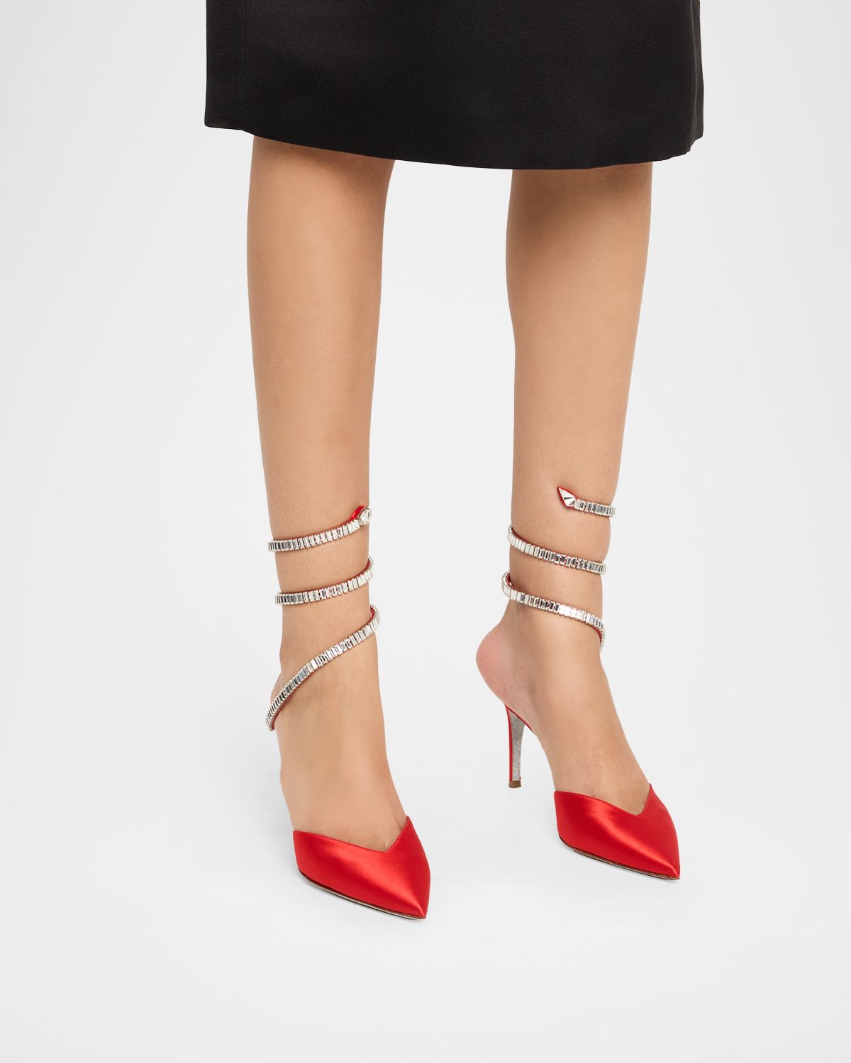 Rene Caovilla Snake Spiral-Wrap Strass Satin Pumps