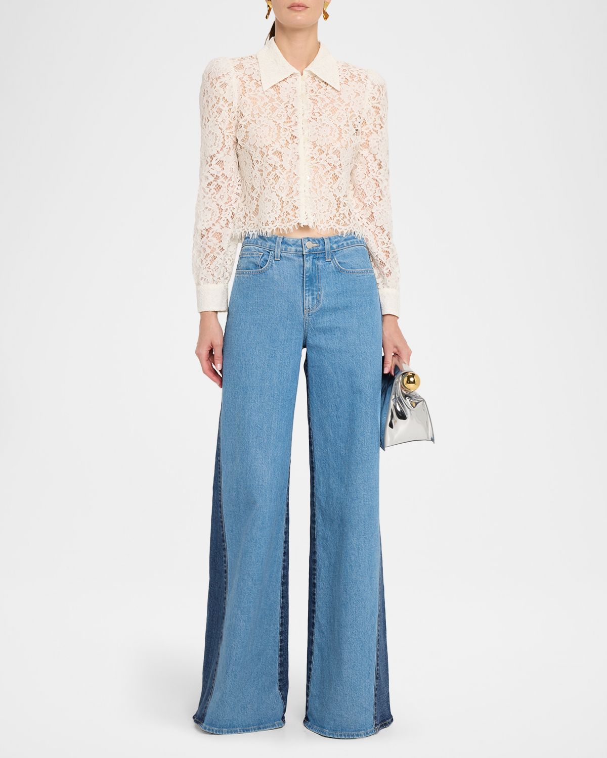 L 'Agence Anita Floral Lace Button-Front Blouse
