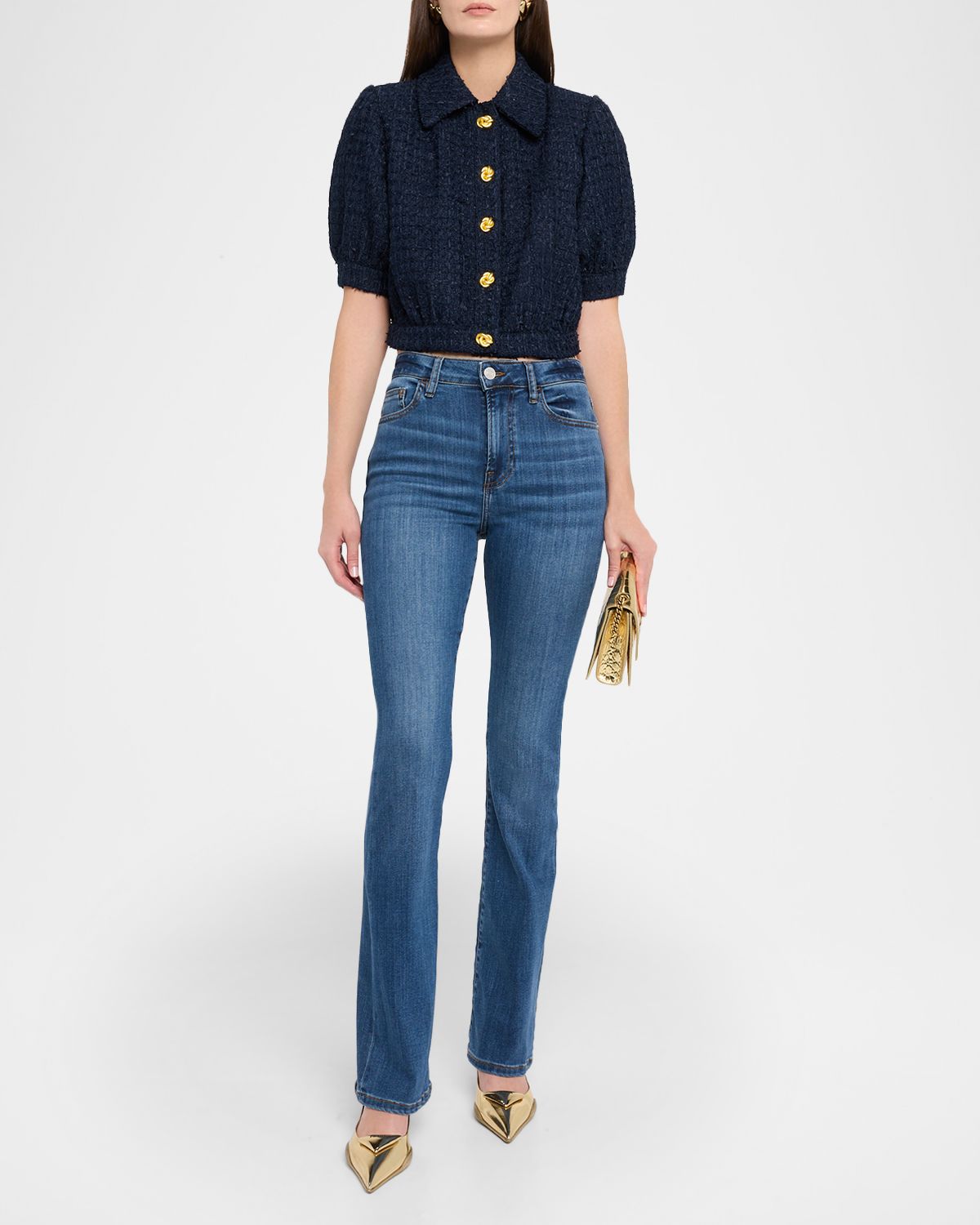 L 'Agence Cove Cropped Short-Sleeve Tweed Jacket