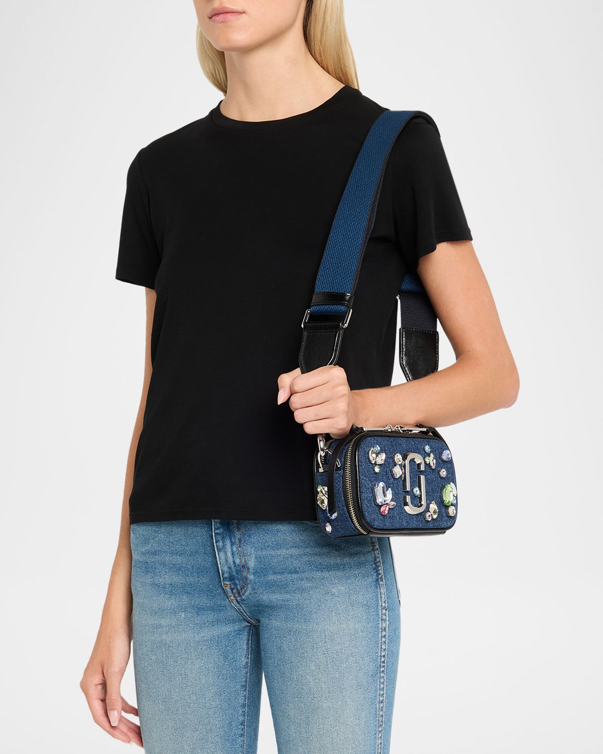 Marc Jacobs The Snapshot Embellished Denim Crossbody Bag