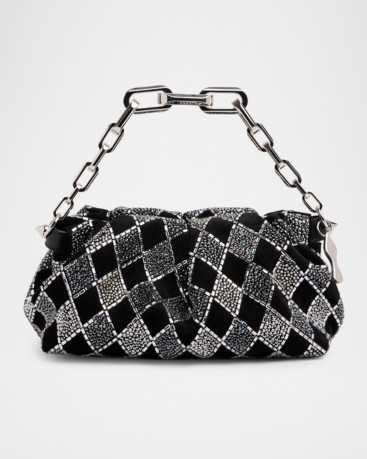Christian Louboutin Eva Small Pleated Strass Shoulder Bag in Veau Velours