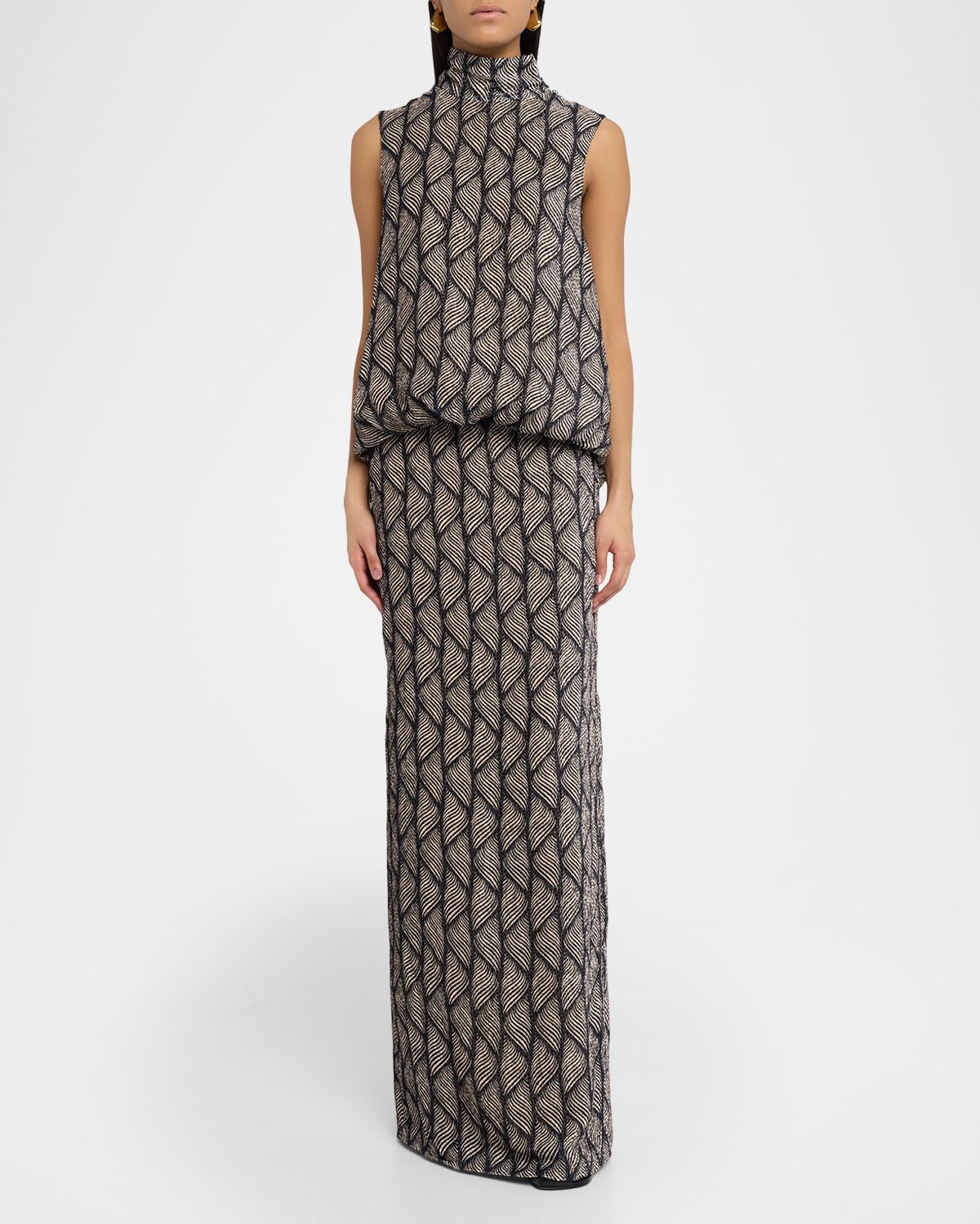 Dries Van Noten Debo Mock-Neck Velvet Draped Cutout Maxi Dress