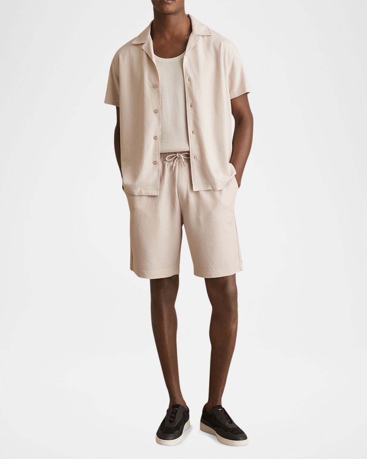 Reiss Men 's Textured Knit Camp Shirt