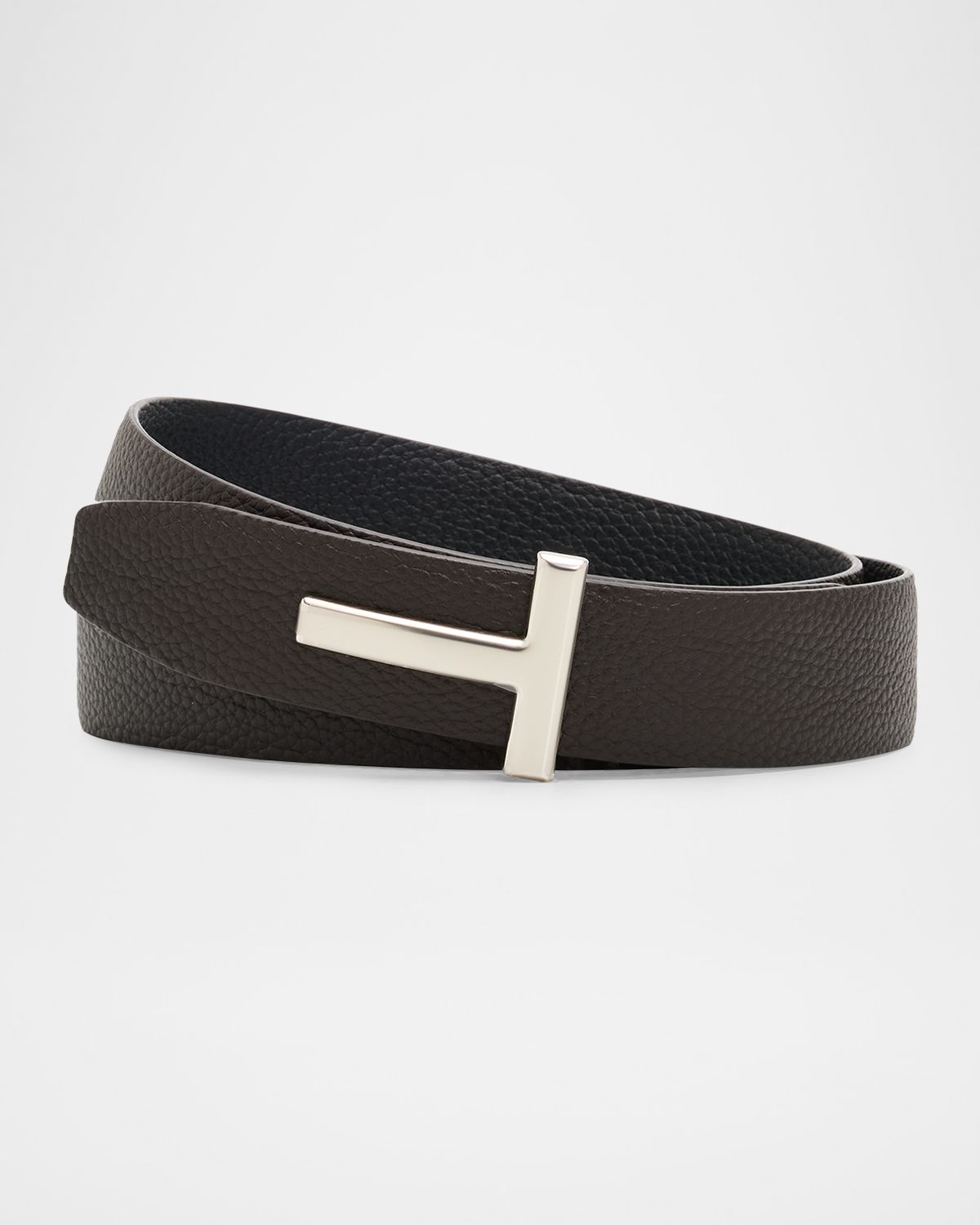 TOM FORD Men 's Reversible T-Buckle Grained Leather Belt