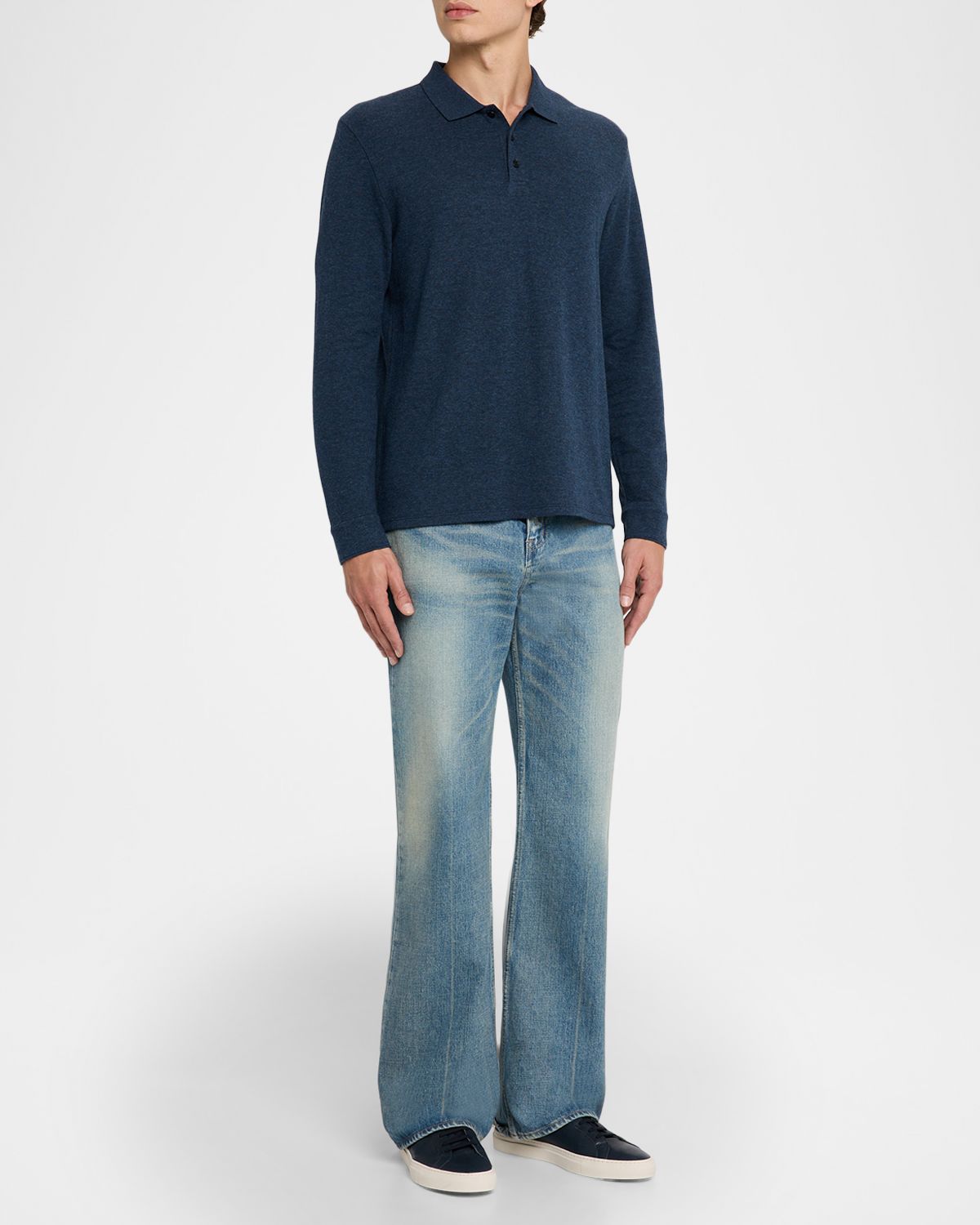 Vince Men 's Heathered Long-Sleeve Polo Shirt