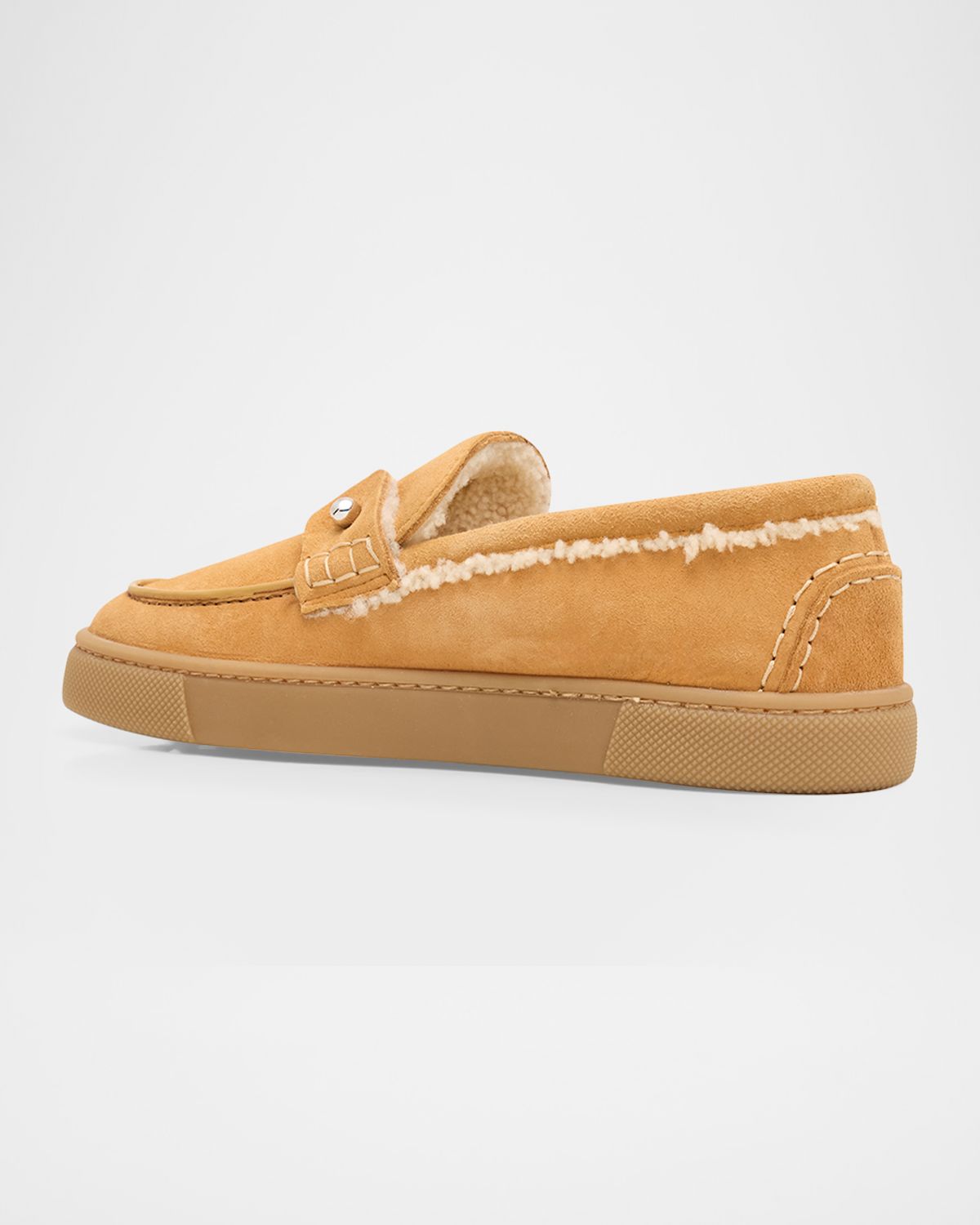 Christian Louboutin Girl 's Chambelikid Shearling-Trimmed Boat Shoes, Toddler/Kid