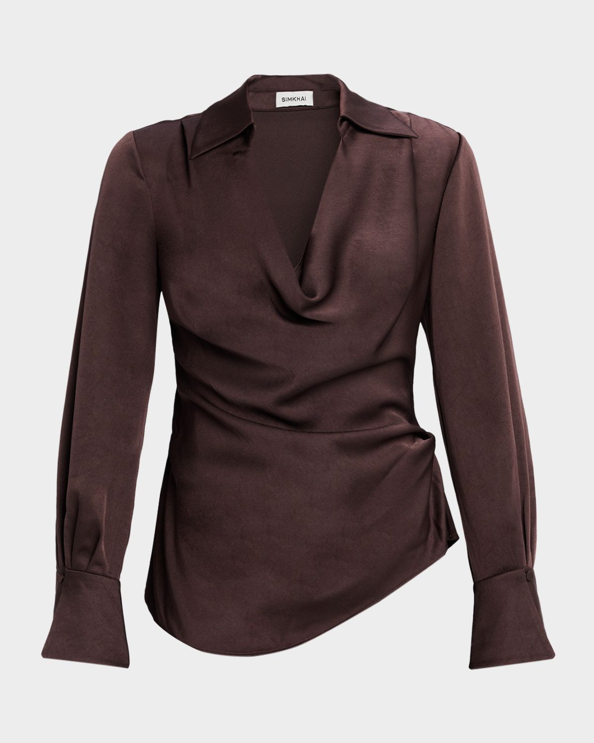 SIMKHAI Symone Long-Sleeve Cowl-Neck Top