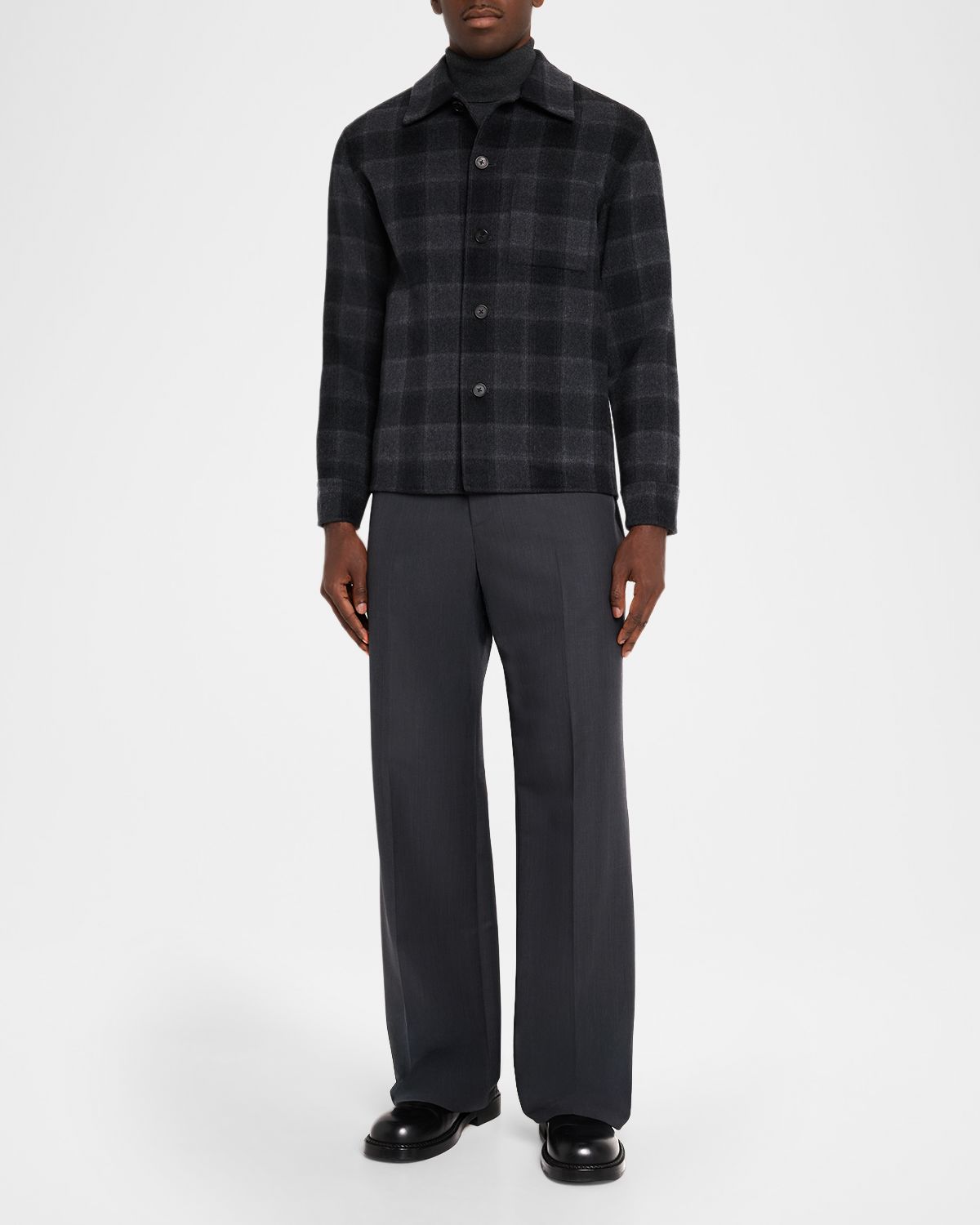 Theory Men 's Double-Face Wool Check Overshirt with Pocket