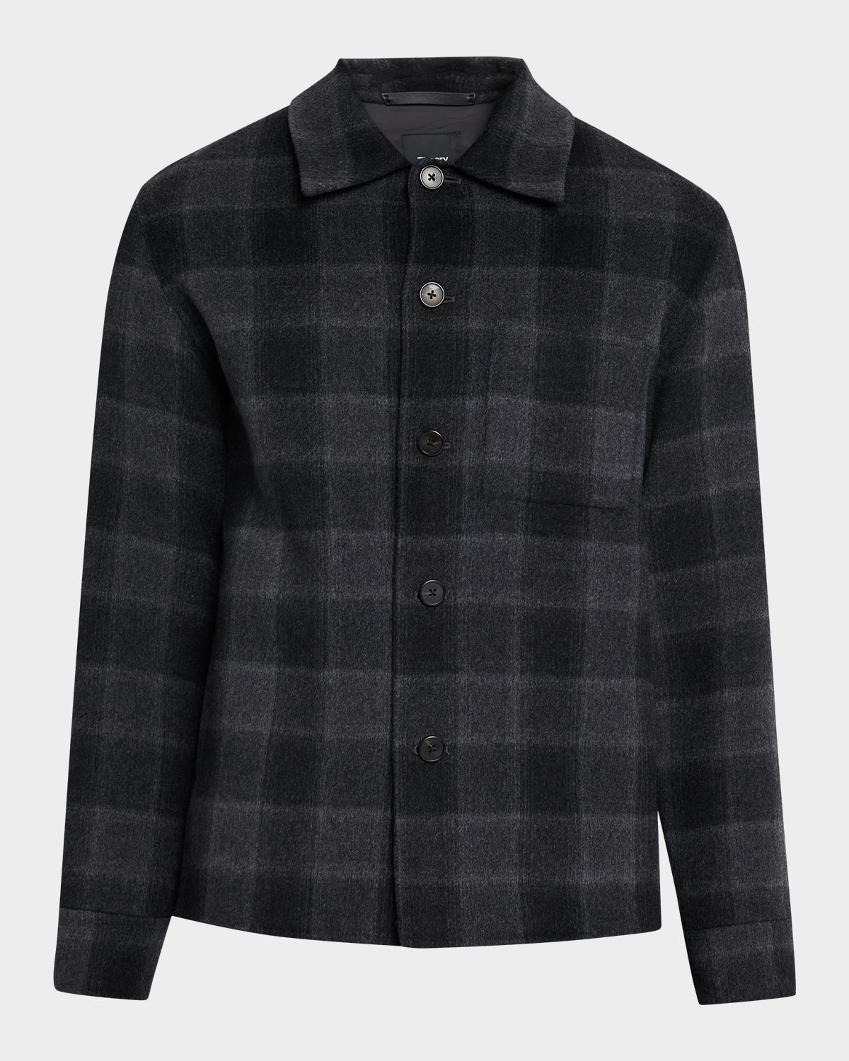 Theory Men 's Double-Face Wool Check Overshirt with Pocket
