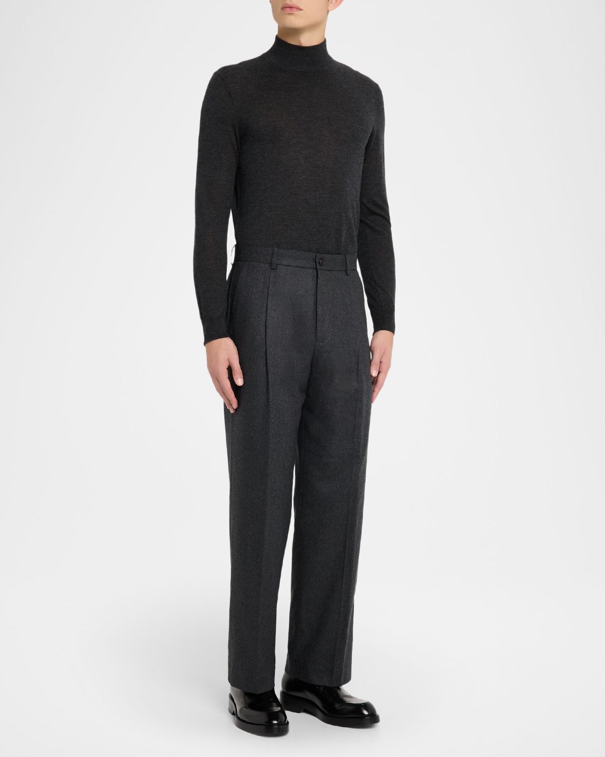 Theory Men 's Cashmere Flannel Relaxed-Fit Pleated Trousers