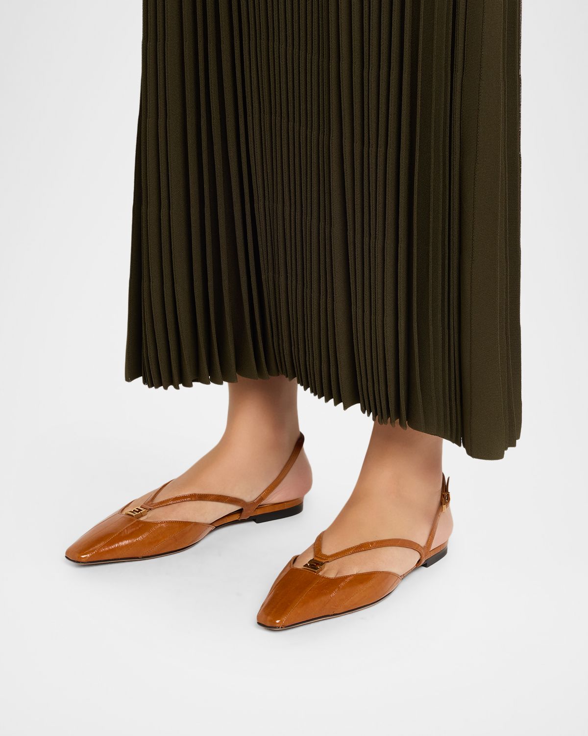 Fendi FFold Paneled Leather Slingback Flats