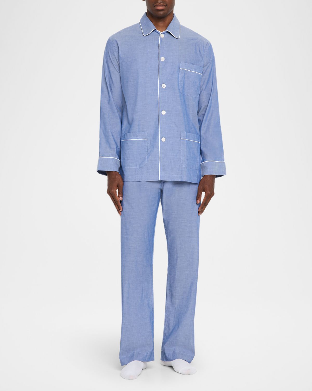 Derek Rose Men 's Amalfi Cotton Batiste Long Pajama Set