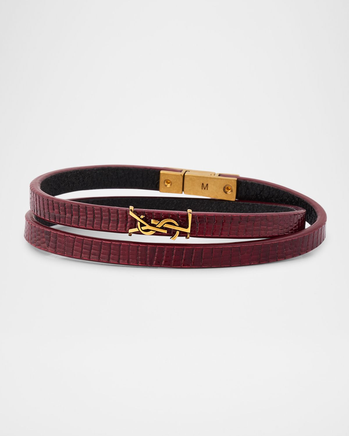 Saint Laurent YSL Thin Double Wrap Leather Bracelet