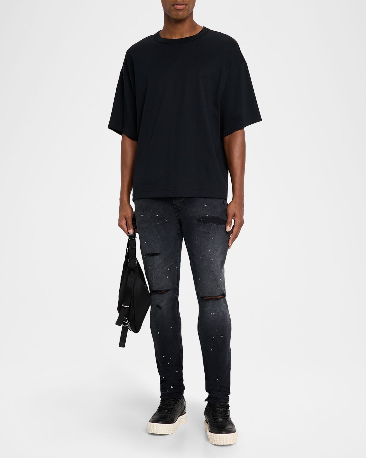 PURPLE Men 's Reflective Paint Rip & Pair Denim Jeans | Thumbnail 5