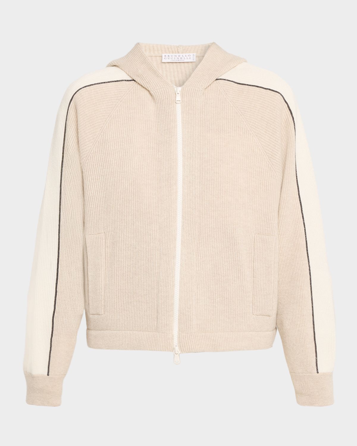 Brunello Cucinelli Monili-Trim Cashmere Rib Zip Sport Hoodie | Thumbnail 6