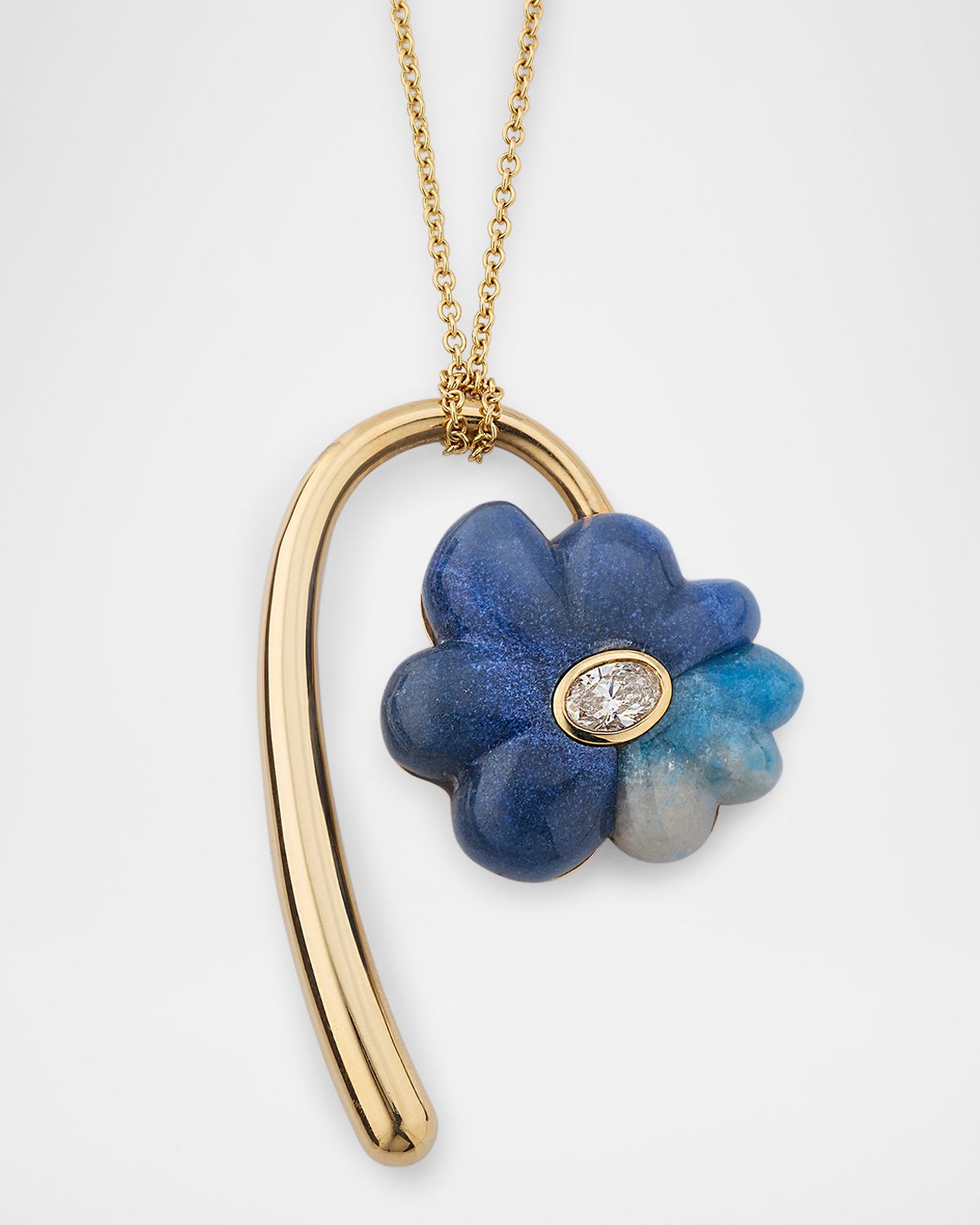 Retrouvai Large Flora Pendant Necklace with Hand Carved Trolleite