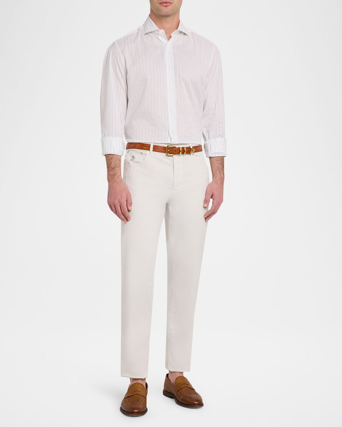 Brunello Cucinelli Men 's Cotton Textured Stripe Spread-Collar Button-Down Shirt