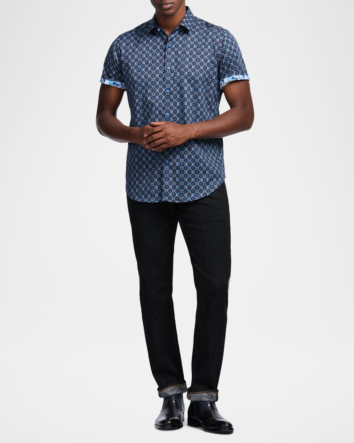 Robert Graham Men 's Bramston Geometric Satin Short-Sleeve Shirt | Thumbnail 5 Robert Graham Men 's Bramston Geometric Satin Short-Sleeve Shirt | Thumbnail 5
