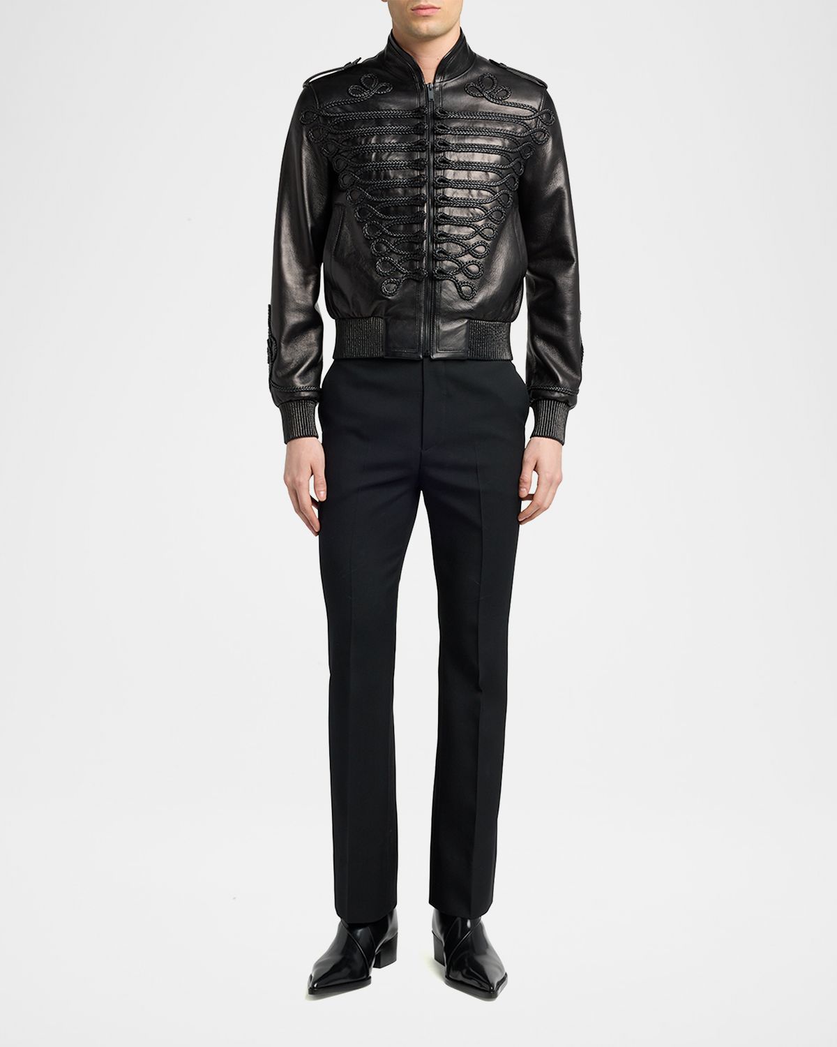 McQueen Men 's Blather Frogging Embroidered Leather Jacket