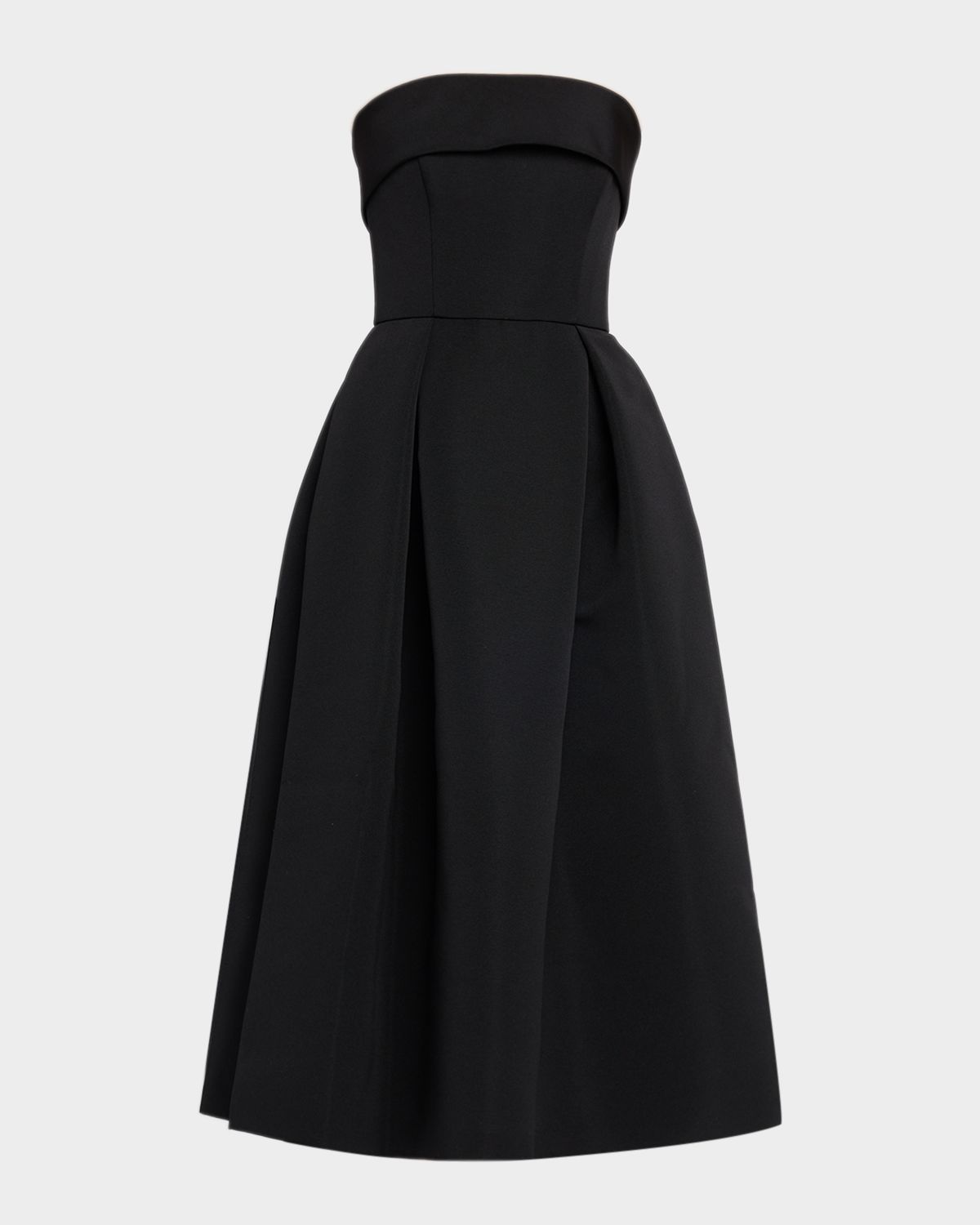 Amsale Foldover Strapless Faille Pleated Midi Dress