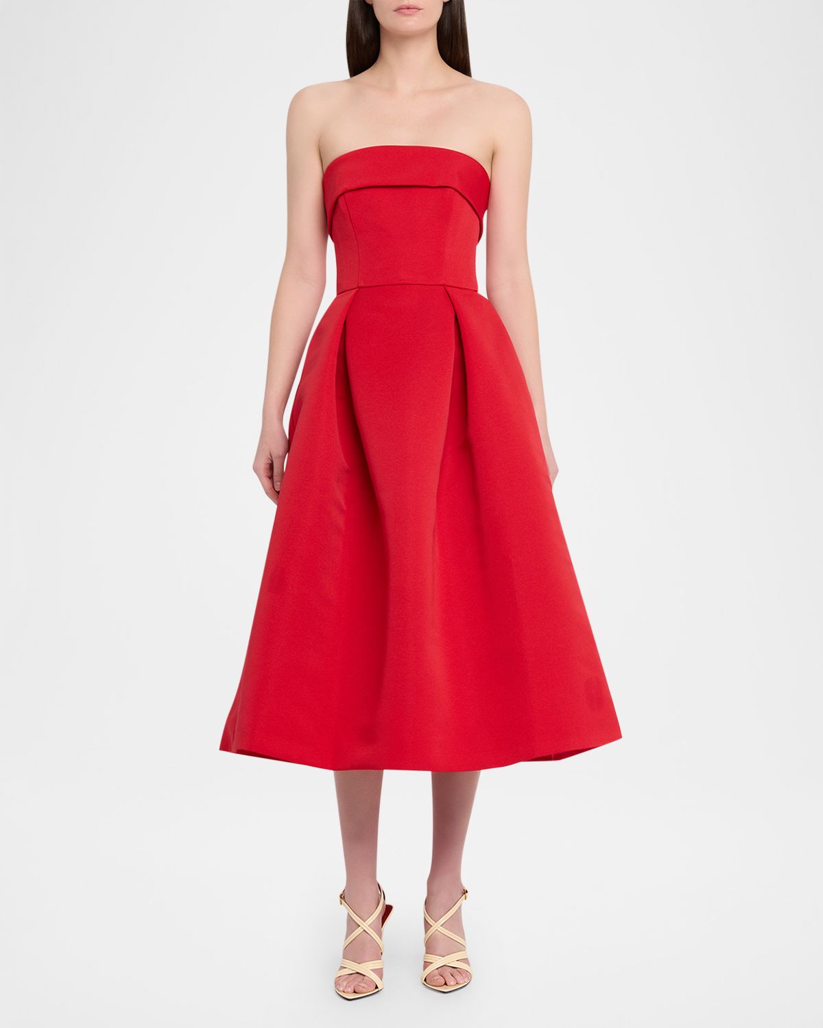 Amsale Foldover Strapless Faille Pleated Midi Dress | Thumbnail 5 Amsale Foldover Strapless Faille Pleated Midi Dress | Thumbnail 5