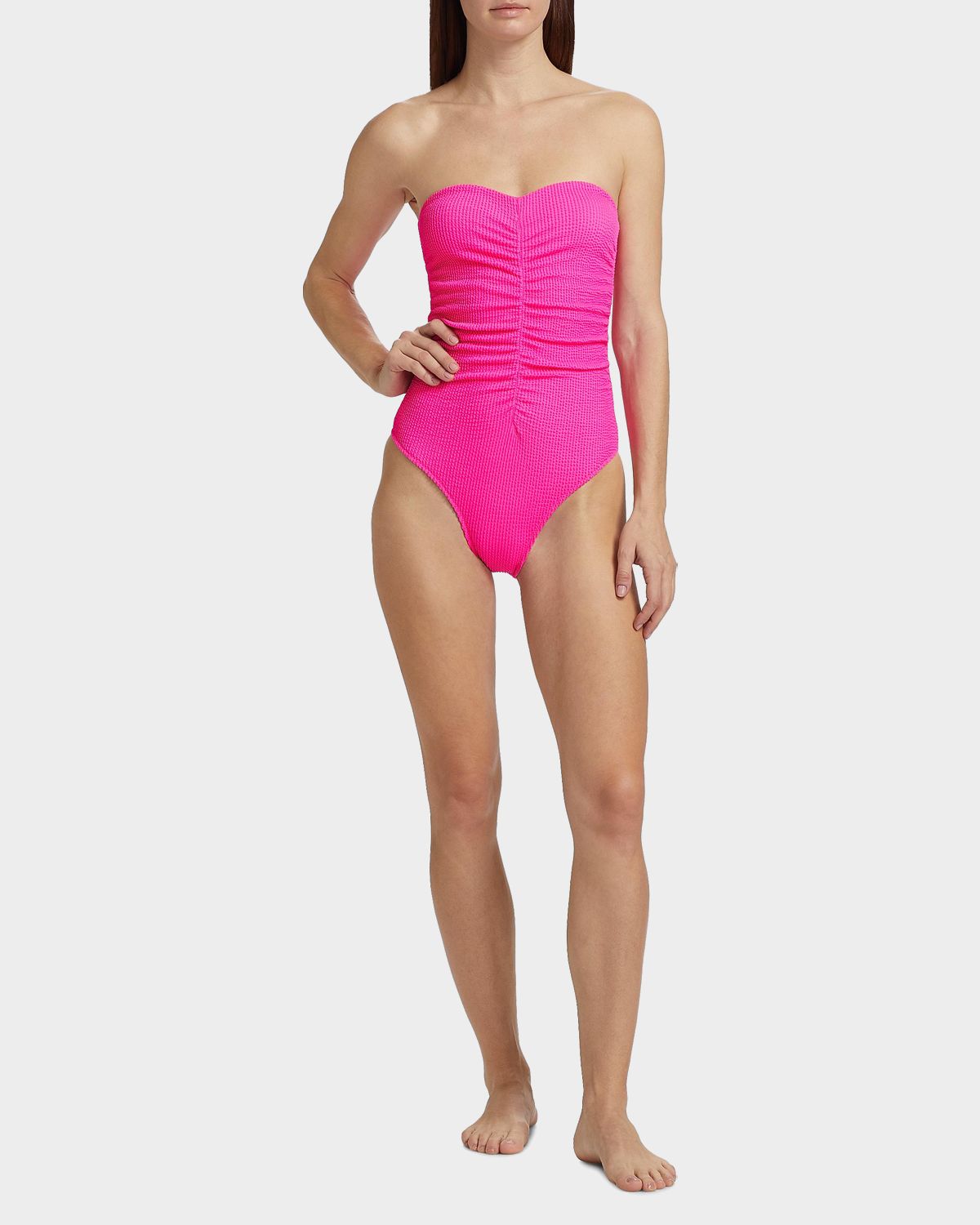 Milly Textured Ruched Strapless One-Piece Swimsuit
