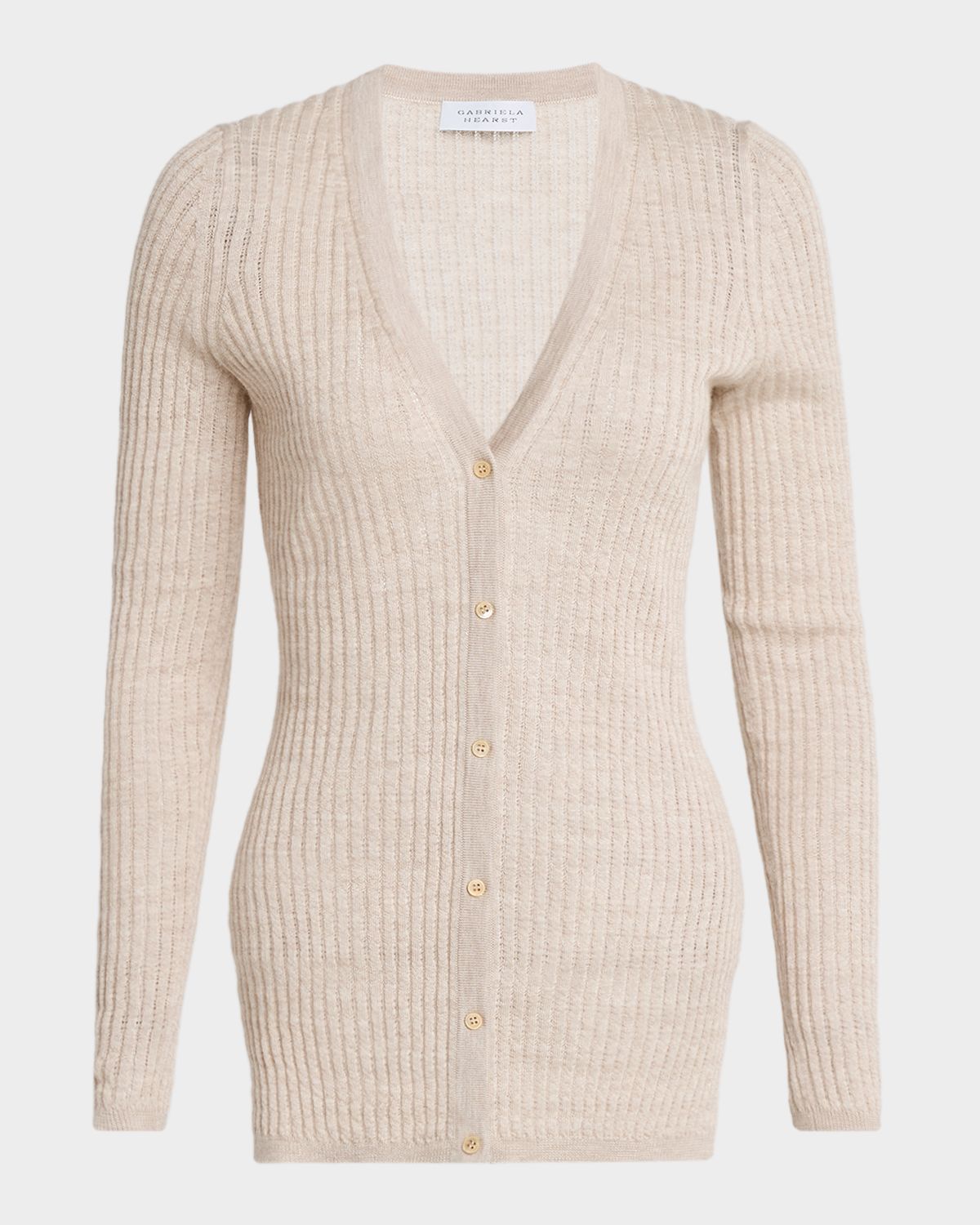 Gabriela Hearst Emma Cashmere Pointelle Rib V-Neck Cardigan