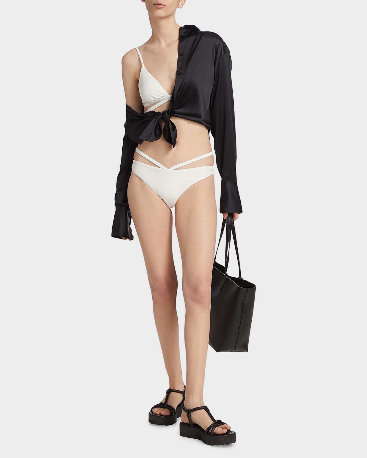 SIMKHAI Emmalynn Solid Strappy Bikini Bottoms