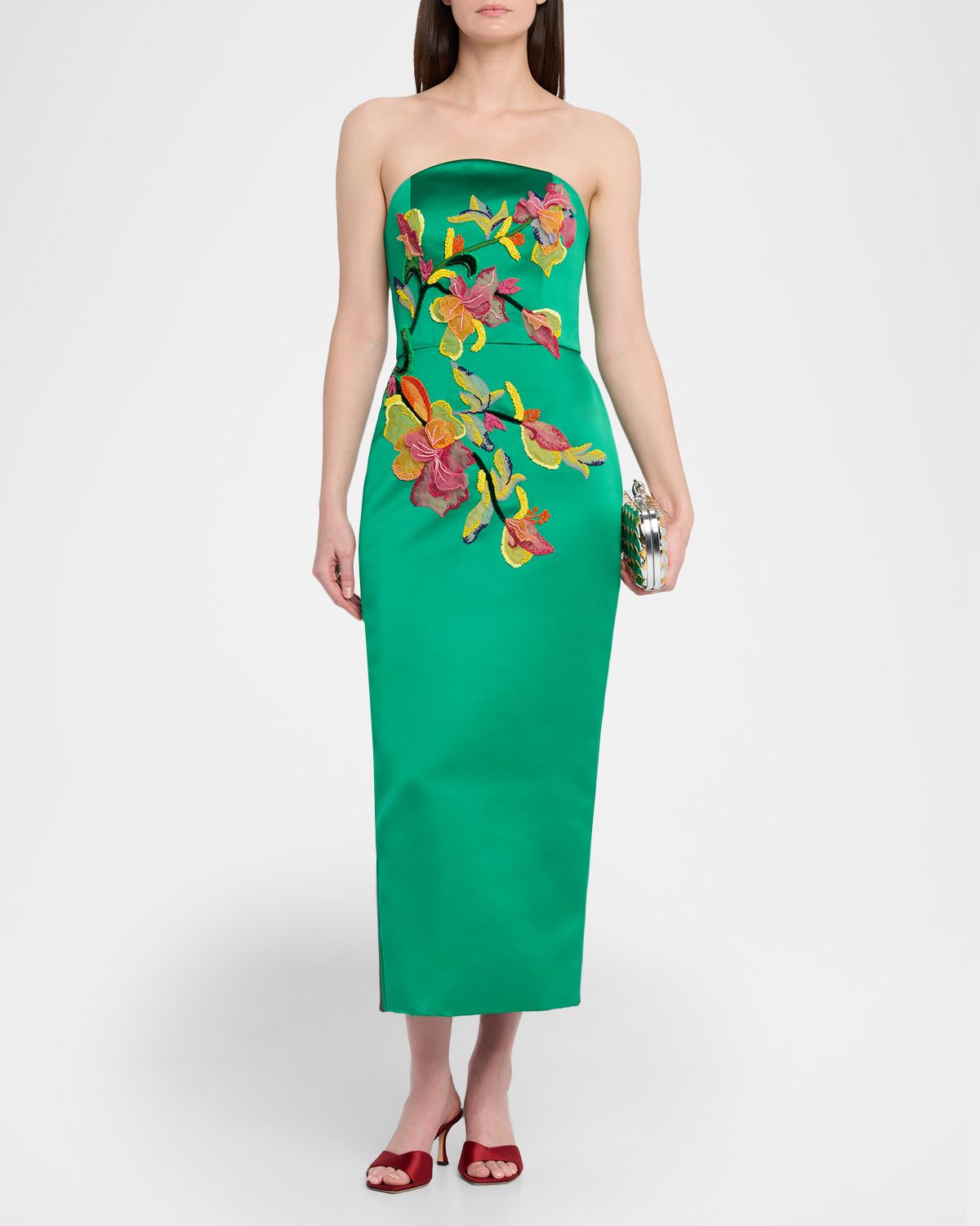 Amsale Arch Strapless Embroidered Column Cocktail Dress