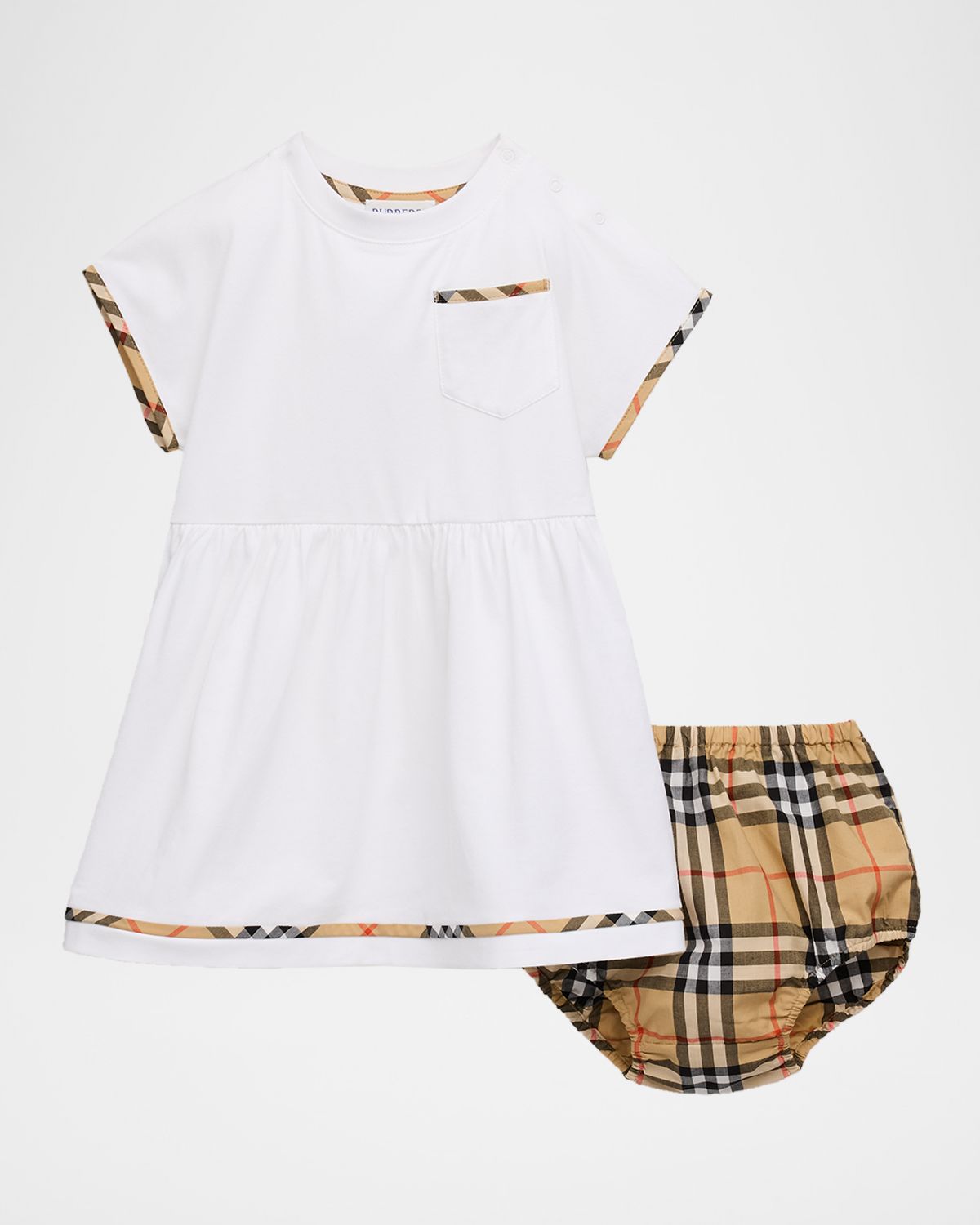 Burberry Girl's Check-Trim Cotton Dress with Bloomers, Size 1M-18M