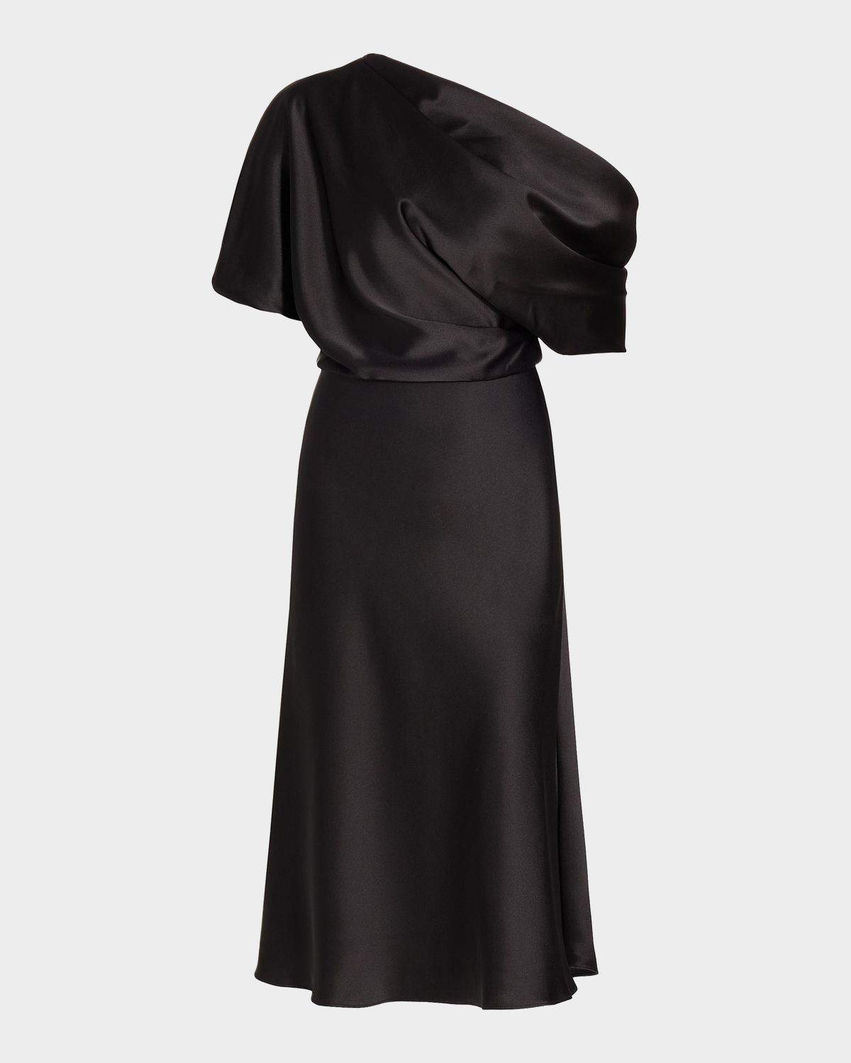 Amsale Draped Satin One-Shoulder Midi-Dress