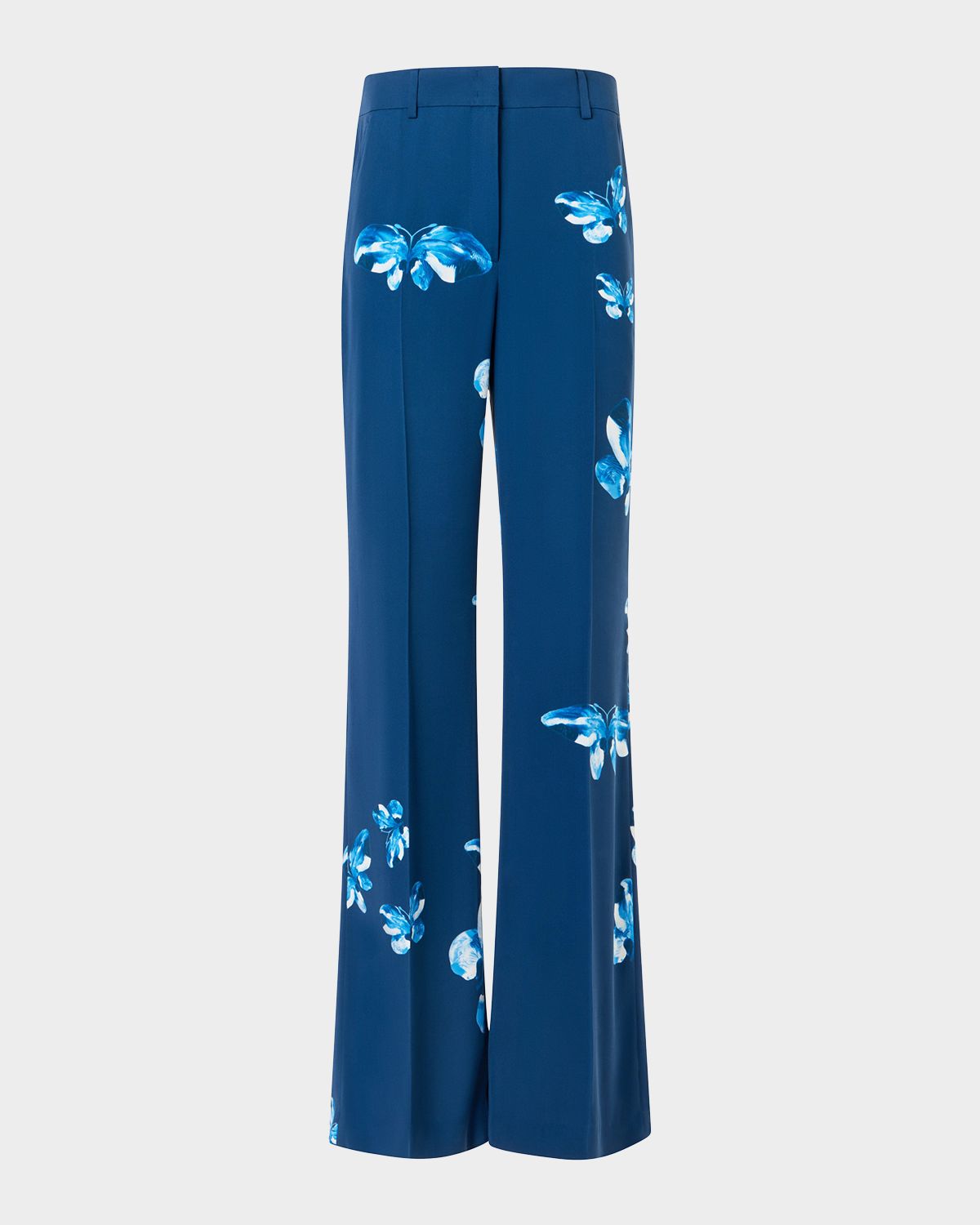 Akris Butterfly-Print Silk Bootcut-Leg Trousers
