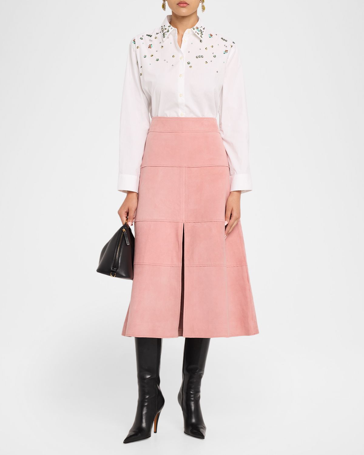 Tanya Taylor Hudson Suede Midi Skirt