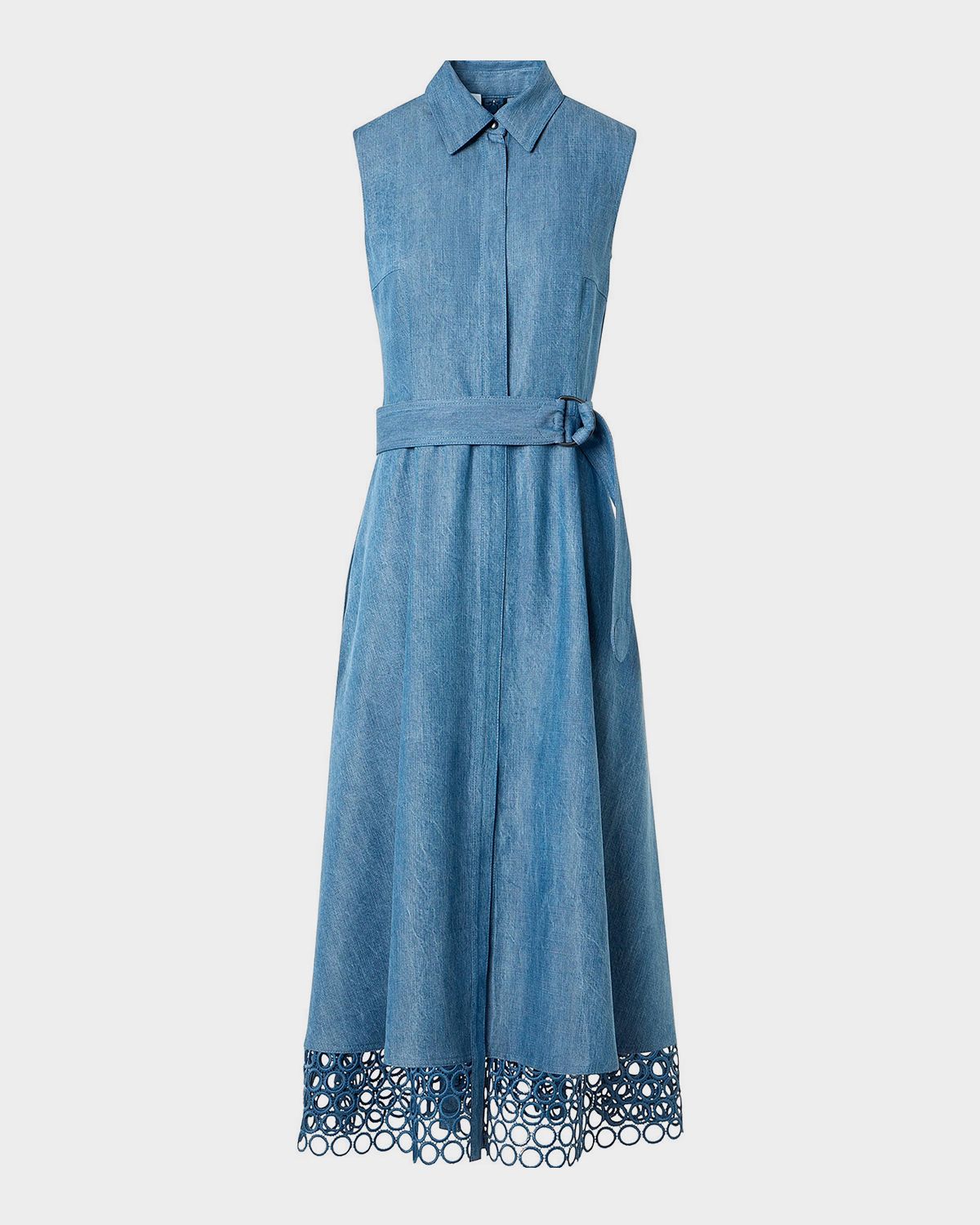 Akris punto Sleeveless Dot Embroidered Denim Midi Shirtdress