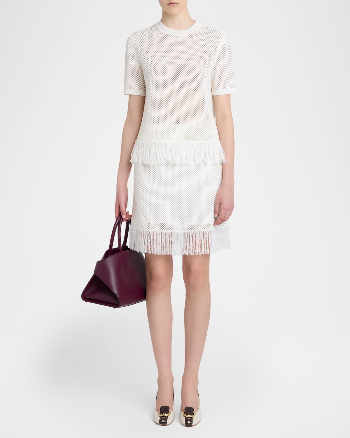 Ferragamo Wool Mesh Knit Short-Sleeve Sweater