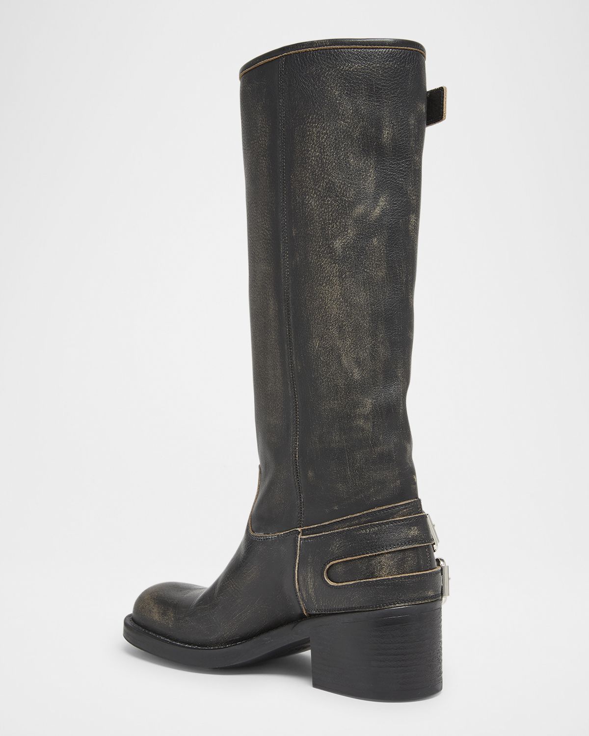 Chloe Dakota Burnished Leather Knee-High Moto Boots